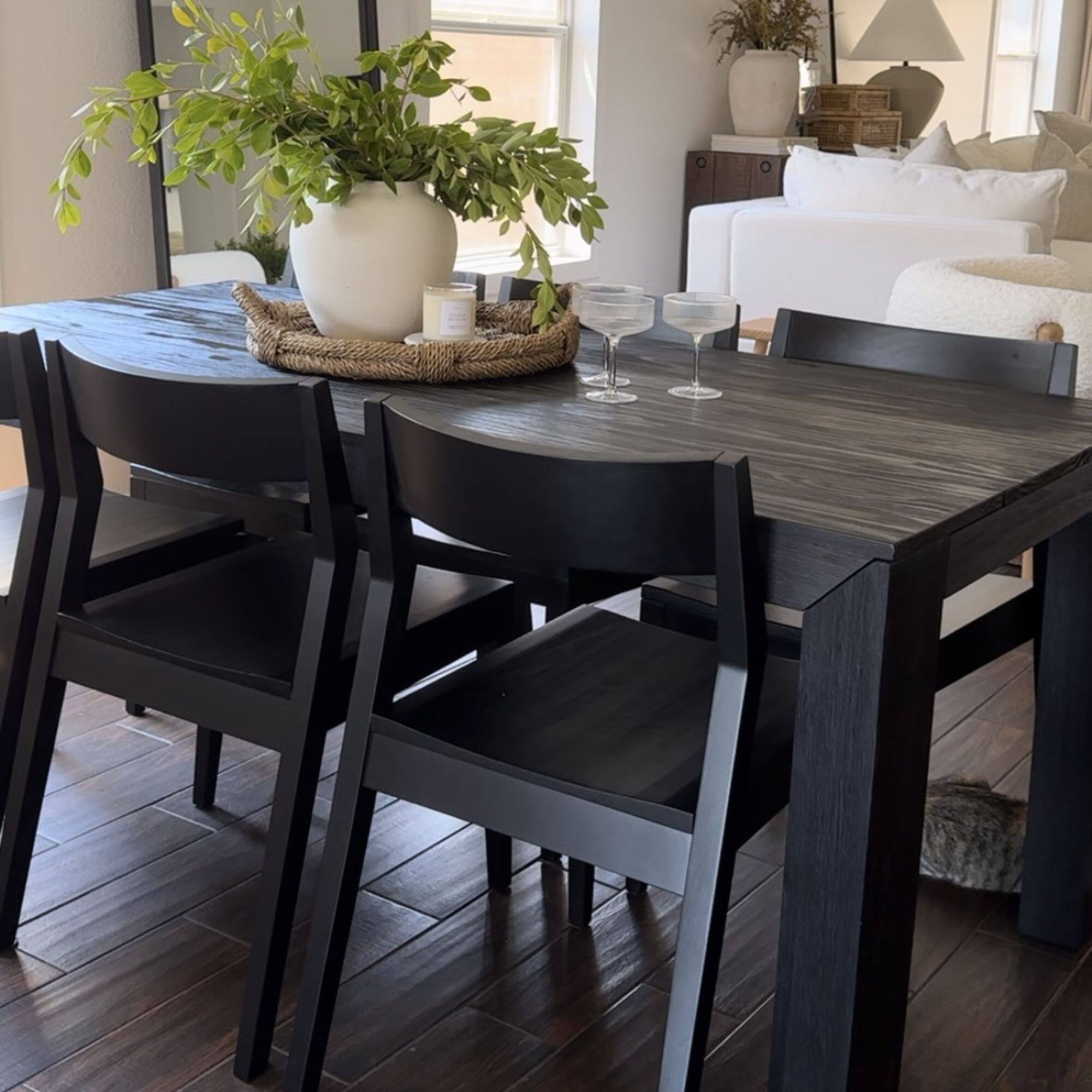 Alt View 1. Plank+Beam - Modern Solid Wood Dining Table, Black Wirebrush - Black Wirebrush.