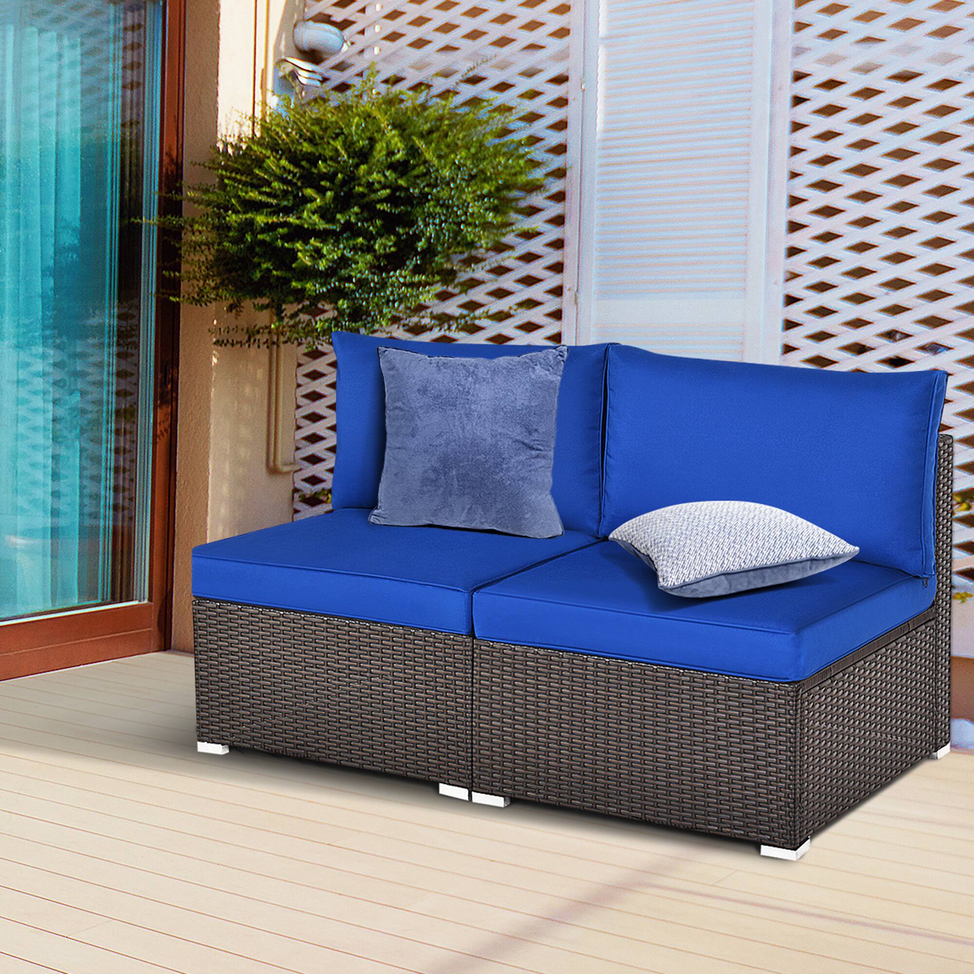 Alt View 3. Gymax - Gymax 2PCS Patio Sectional Armless Sofas Rattan Furniture Set Outdoor w/ Cushions - as pic.