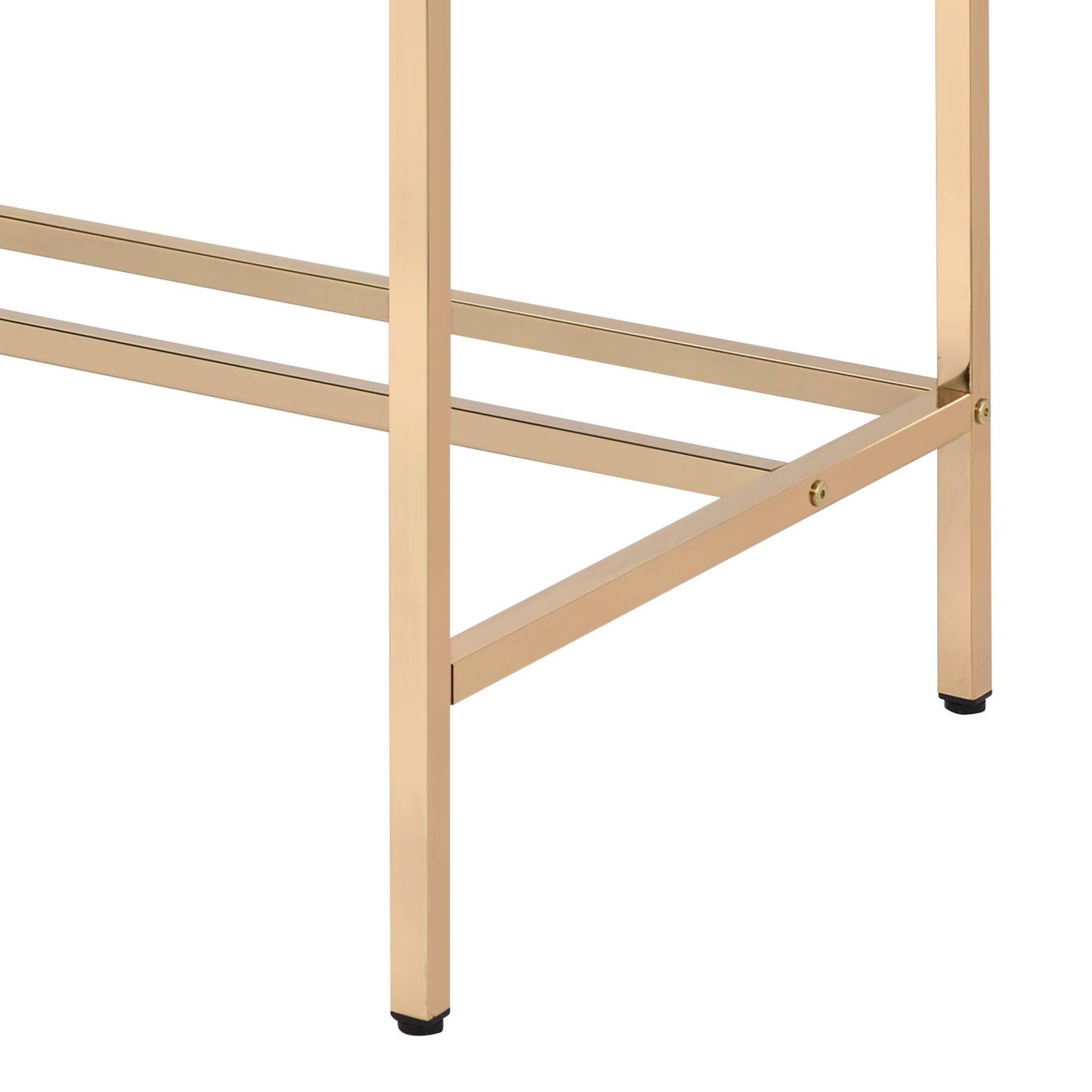 Left. GOODSILO - Modern Writing Desk with USB Charging Port for Contemporary Home Office Workspace - Gold+Navy Blue.