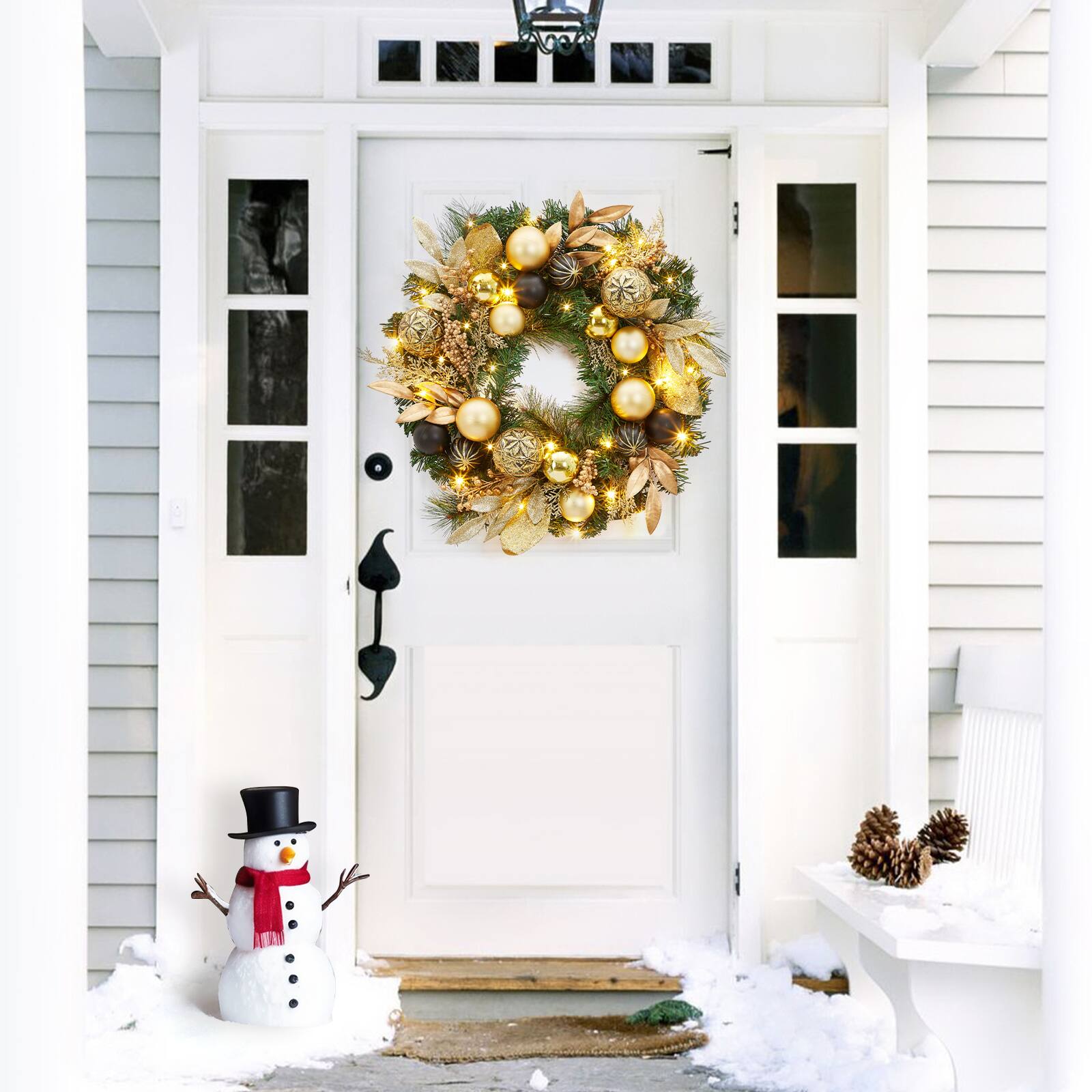 Alt View 3. Jojoka - 22 Inch Artificial Christmas Wreath Pre-Lit Lighted Christmas Wreath for Grand Entryway and Entrance Displays - Green.