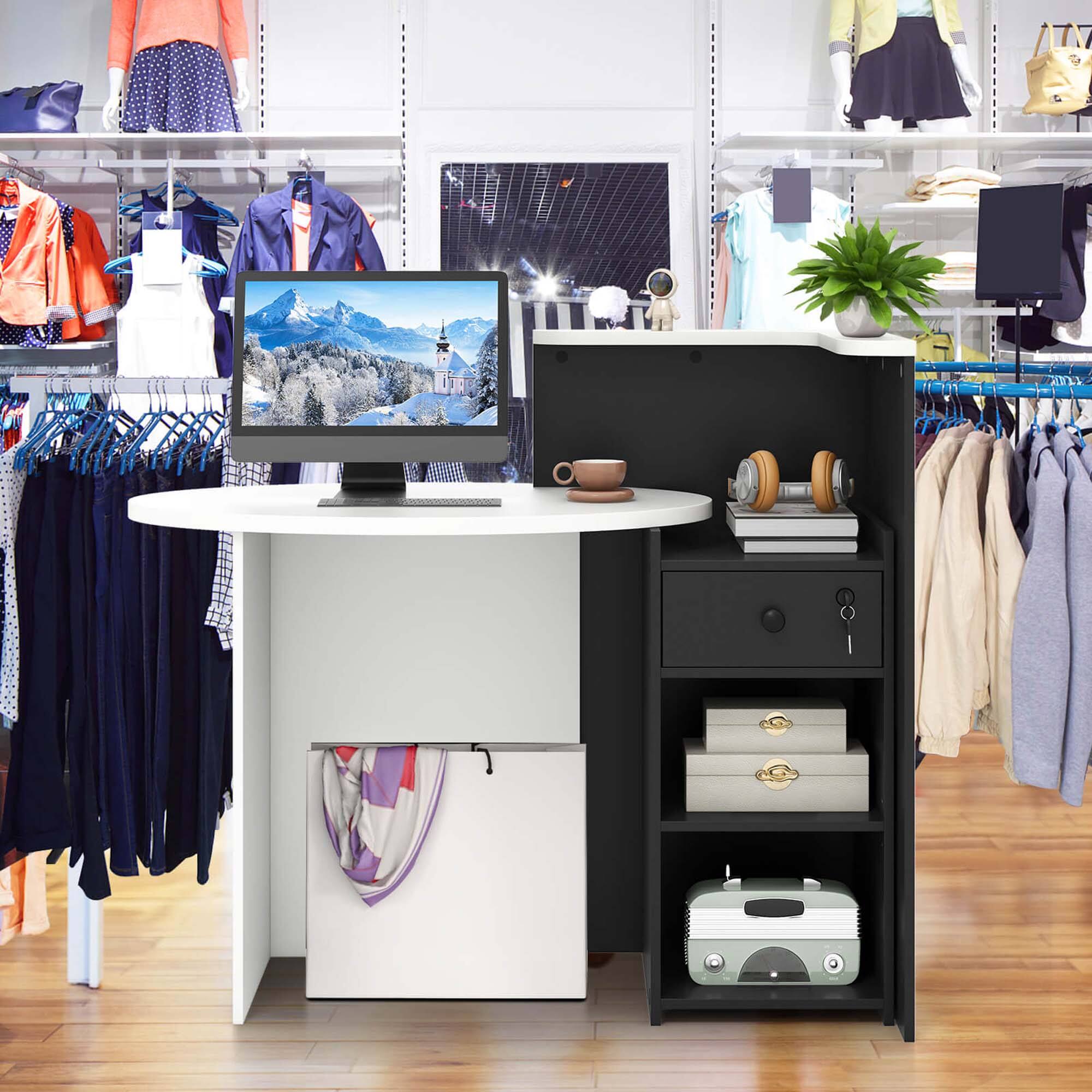 Alt View 3. Costway - Costway Front Reception Counter Desk Checkout Office Desk with Open Shelf & Lockable Drawer - Black,White.