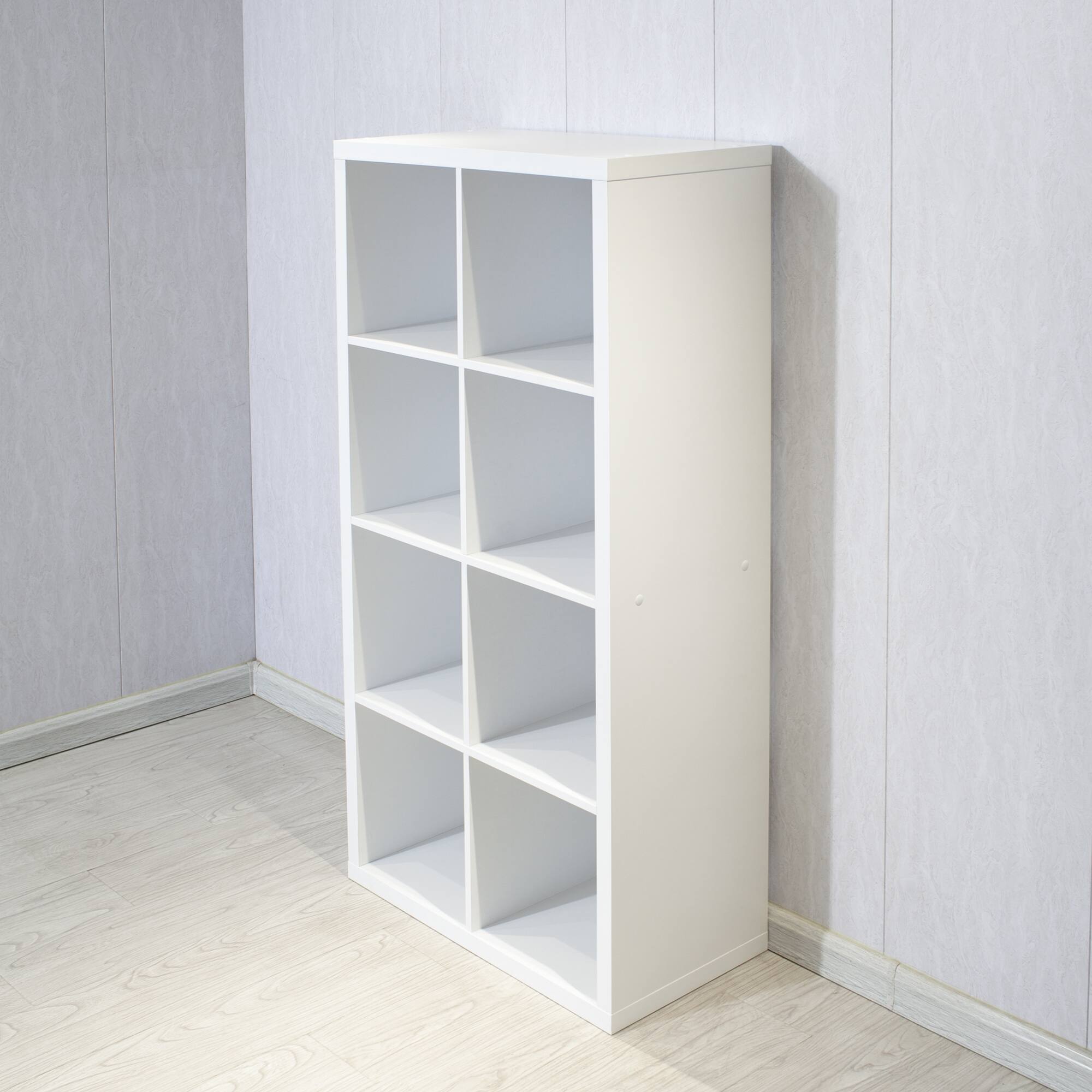 Back. Spaco - 8 Organizer File Cabinet, 2 x 4 Bookcase Storage Shelf with Open Back Design, Modern Display Unit for Home Office - White.