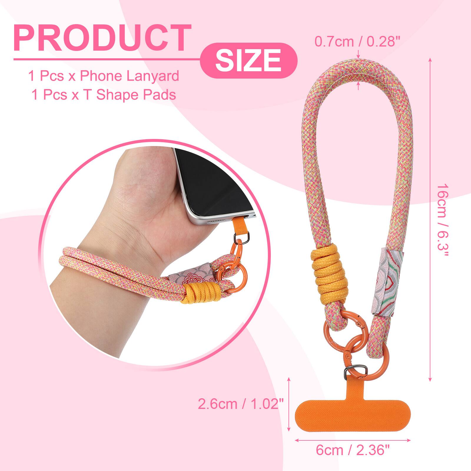 PRODUCT  
1 Pcs x Phone Lanyard  
1 Pcs x T Shape Pads  

SIZE  
0.7cm / 0.28"  
16cm / 6.3"  
2.6cm / 1.02"  
6cm / 2.36"