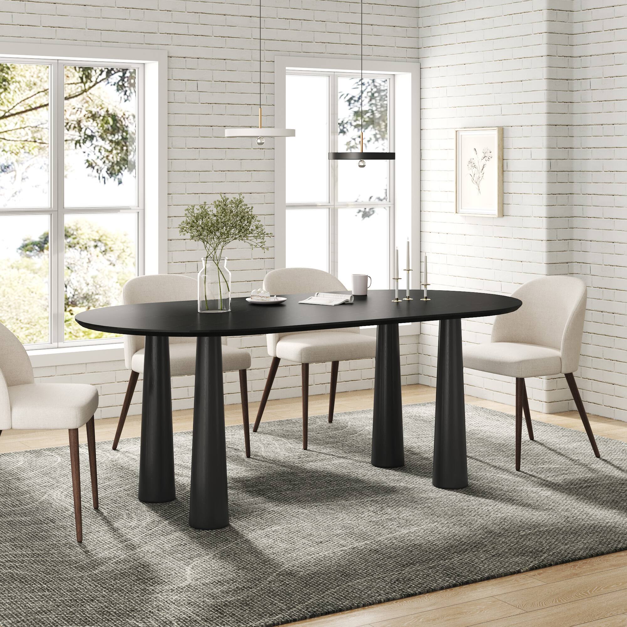 Alt View 1. PexFix - Solid Wood Oval Dining Table | Modern Minimalist for 6, 67-Inch Kitchen Table with 4 Legs - Black.