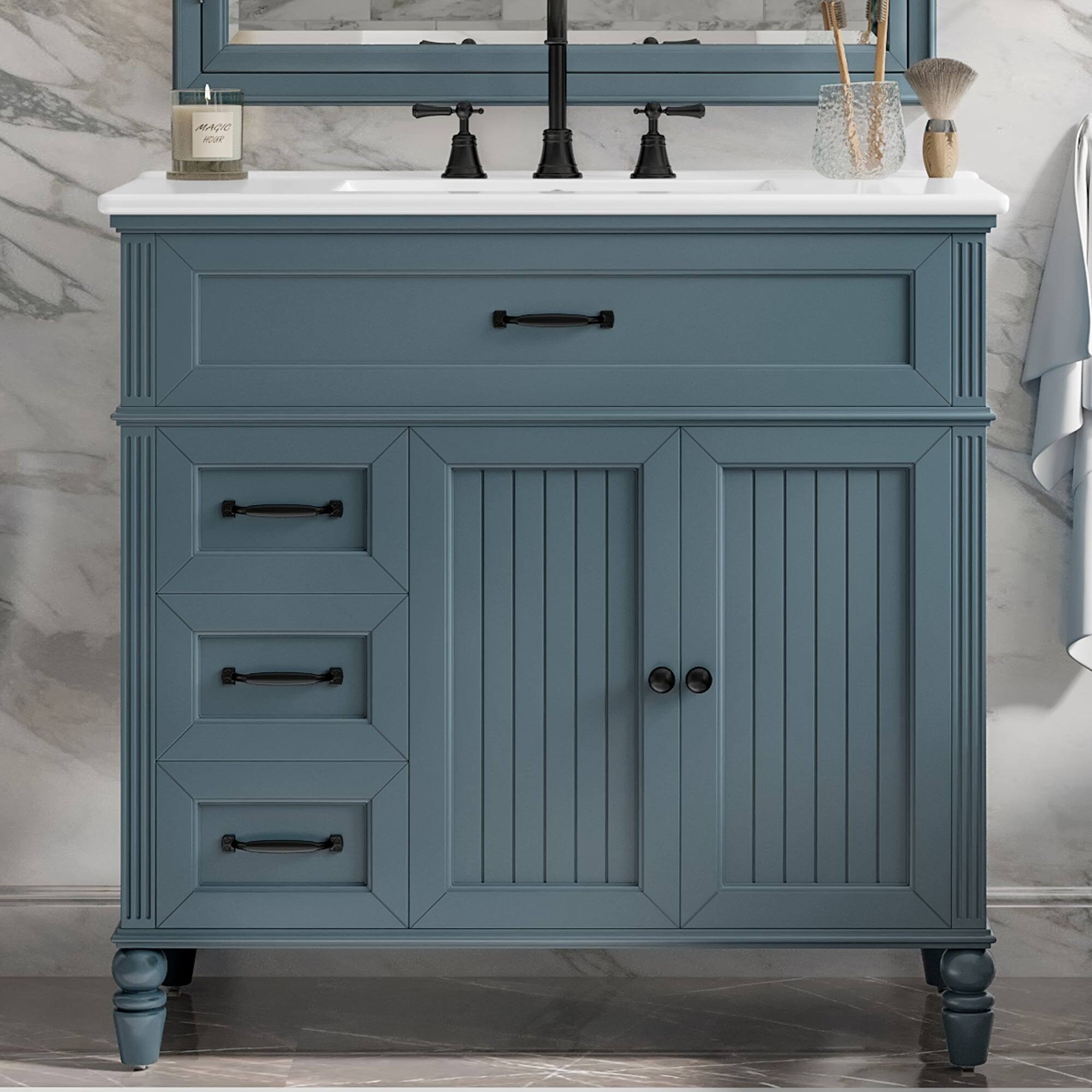 Front. Boyel Living - 36 Inch Bathroom Vanity with Sink Blue Cabinet with Drawers Solid Frame and MDF Board One Package - Blue.