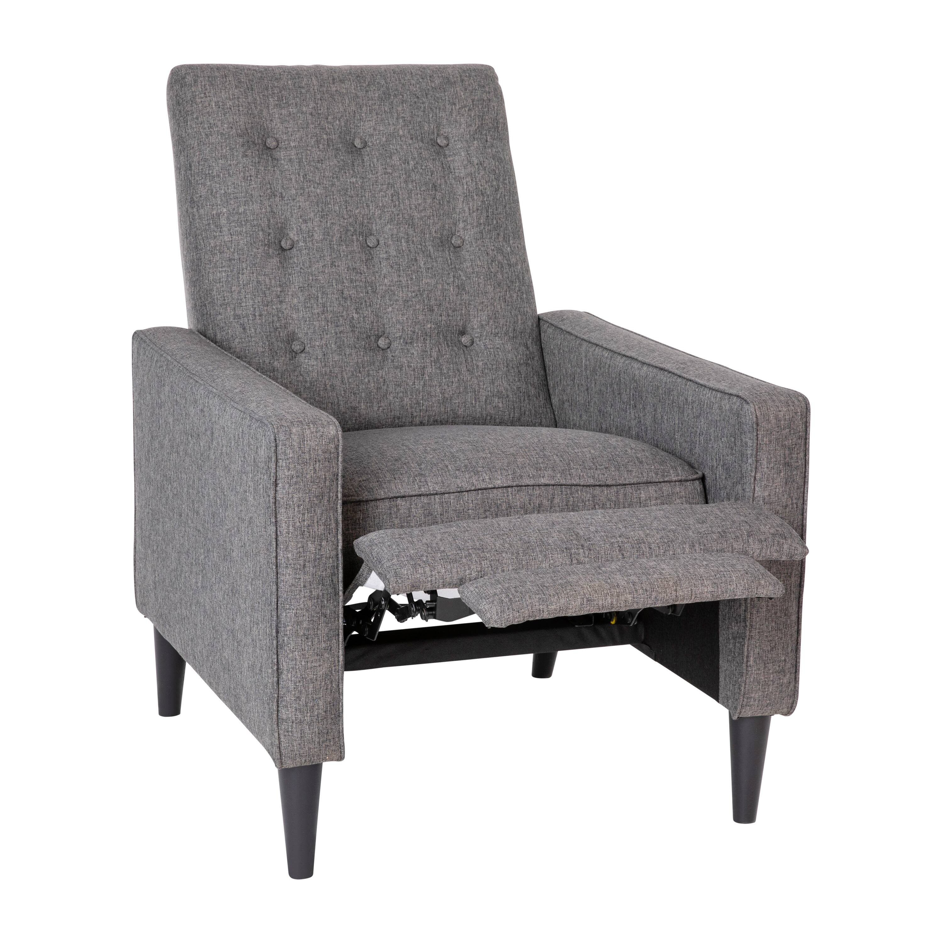 Alt View 9. Emma + Oliver - Jules Mid-Century Modern Button Tufted Upholstered Easy Pushback Recliner with Wooden Legs - Gray.