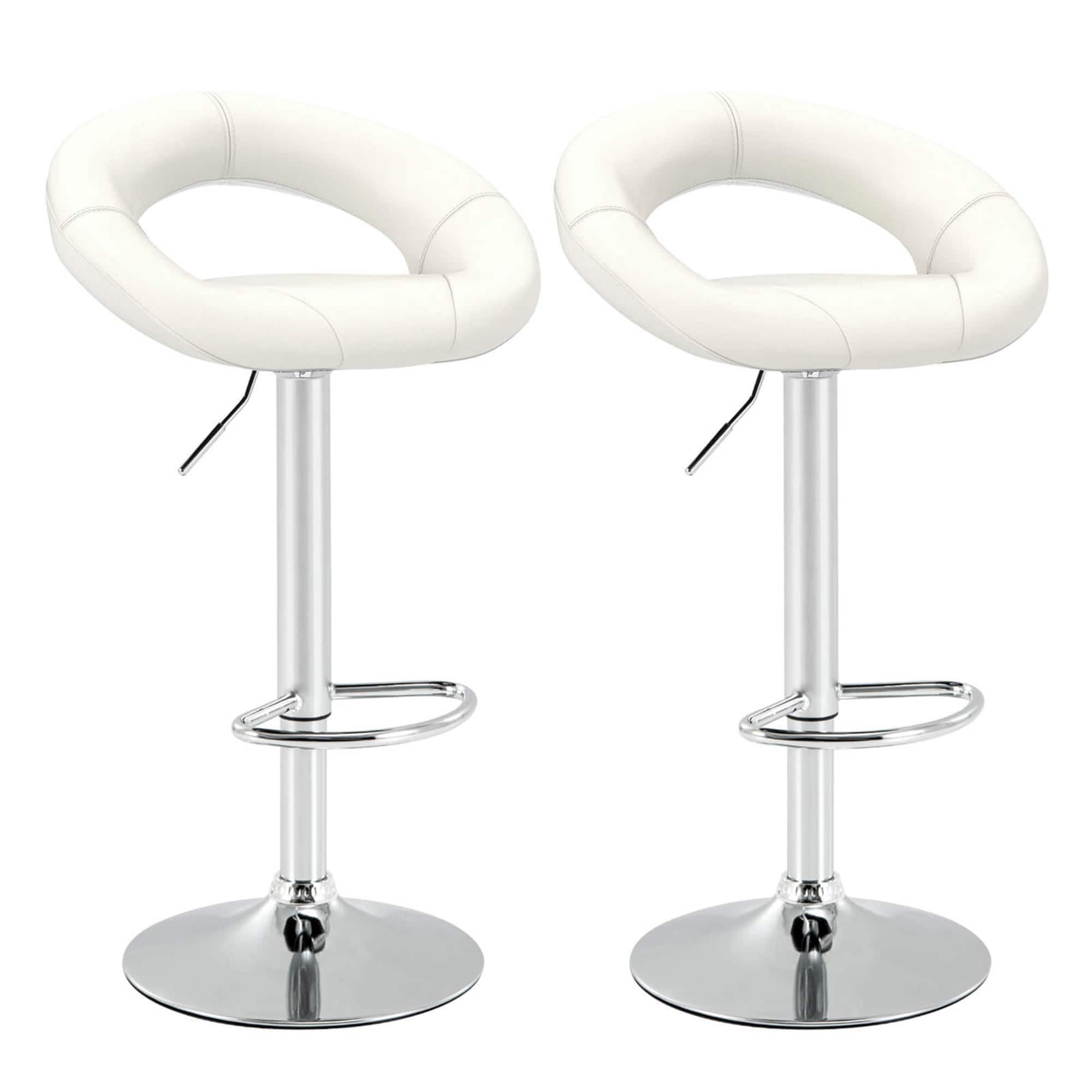 Costway - Set of 2 Bar Stools Adjustable PU Leather Barstools Swivel Pub Chairs - White