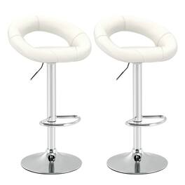Costway - Set of 2 Bar Stools Adjustable PU Leather Barstools Swivel Pub Chairs - White