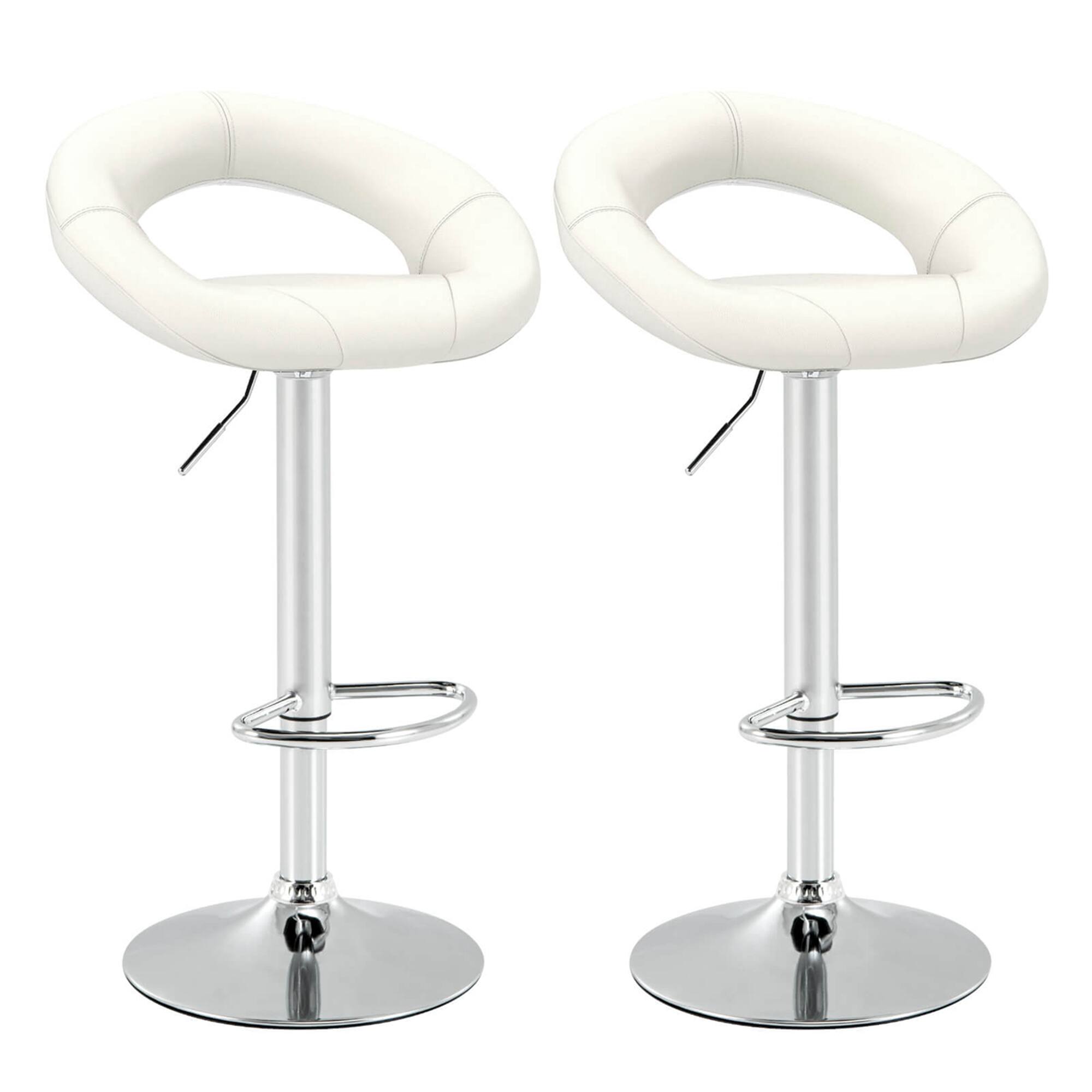 Front. Costway - Costway Set of 2 Bar Stools Adjustable PU Leather Barstools Swivel Pub Chairs - White.