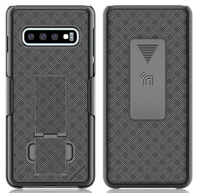Alt View 2. Nakedcellphone - Case with Stand and Belt Clip Holster for Samsung Galaxy S10 - Black.