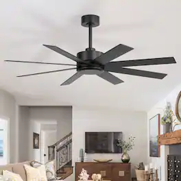 Breezary - 52-Inch Ceiling Fan without Light, 8 Blades, 6-Speed Remote Control, Downrod Mount, Ultra-Quiet Motor - Black and Walnut