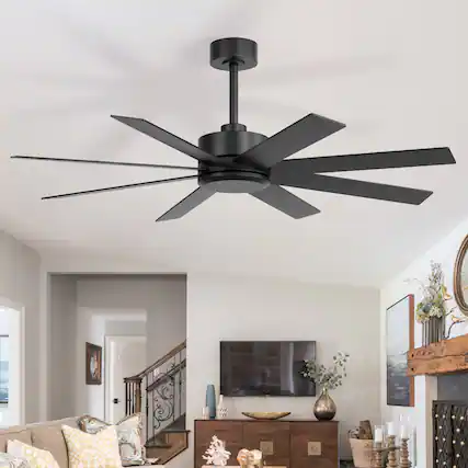 Front. Breezary - 52-Inch Ceiling Fan without Light, 8 Blades, 6-Speed Remote Control, Downrod Mount, Ultra-Quiet Motor - Black and Walnut.