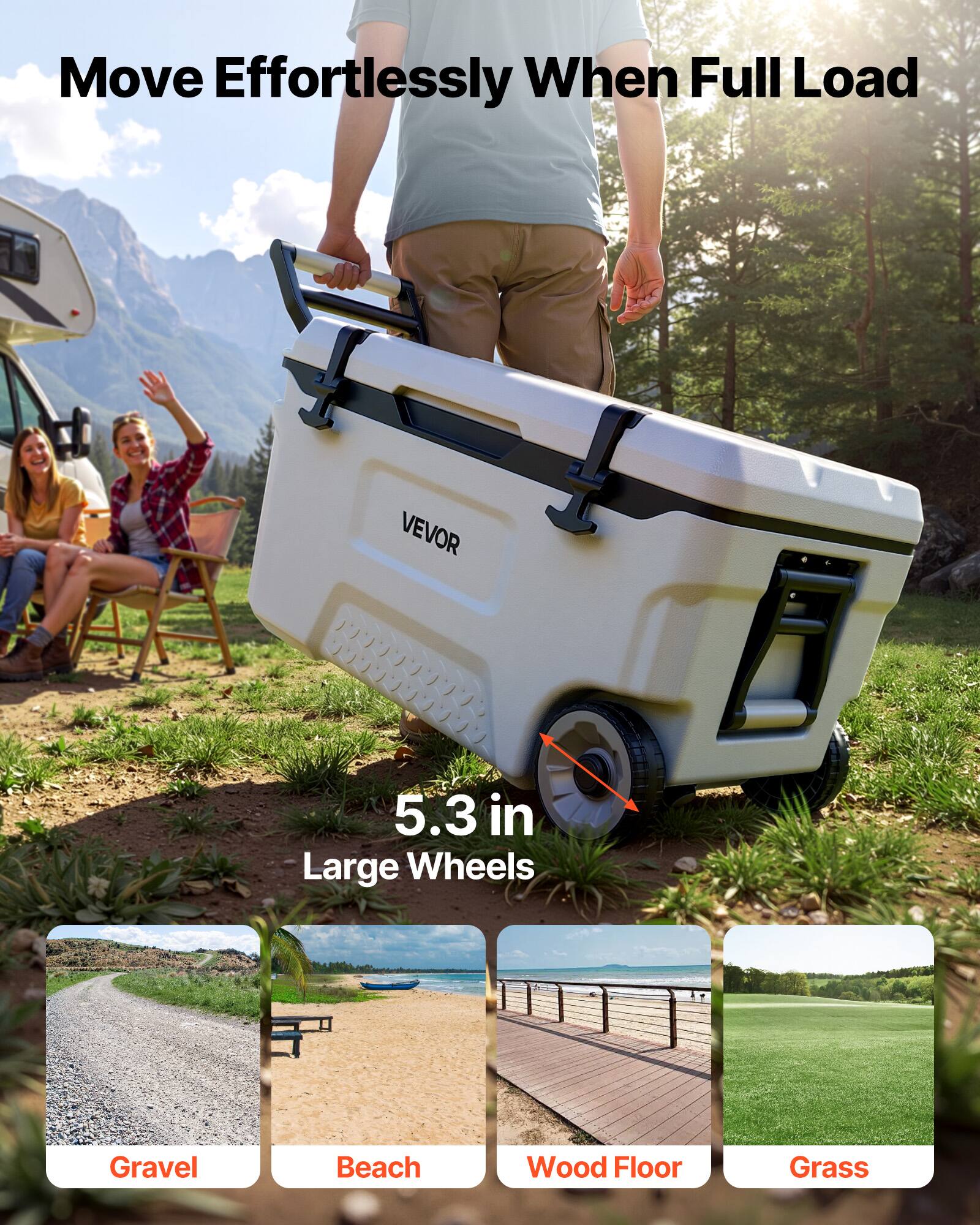 Move Effortlessly When Full Load

VEVOR

5.3 in Large Wheels

Gravel
Beach
Wood Floor
Grass