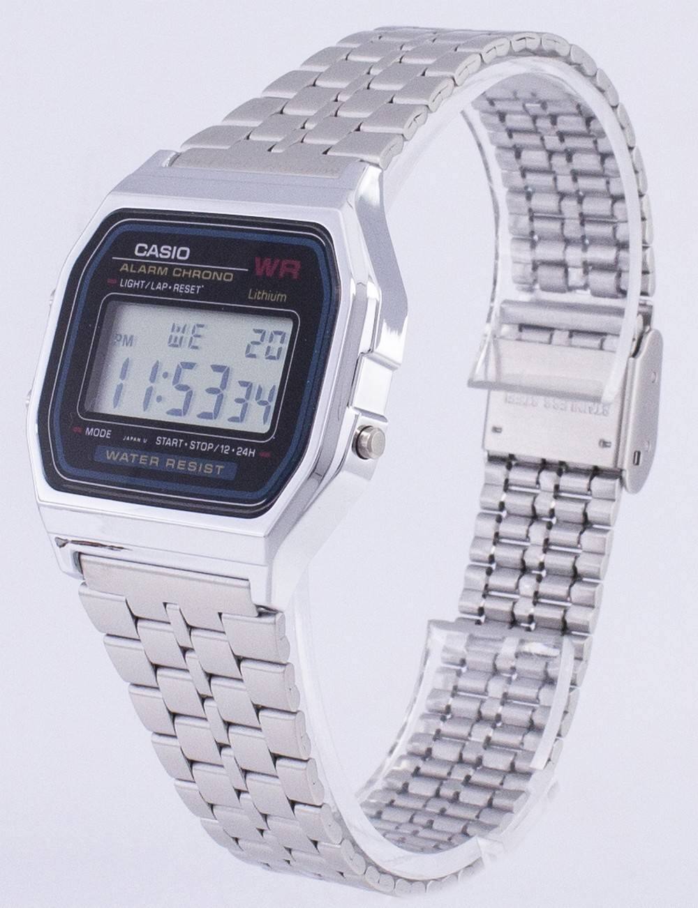 CASIO ALARM CHRONO WR LIGHT/LAP-RESET  
Lithium  
PM  
WED 20  
11:53:34  
MODE JAPAN  
START-STOP/12-24H  
WATER RESIST  
R 5 S
