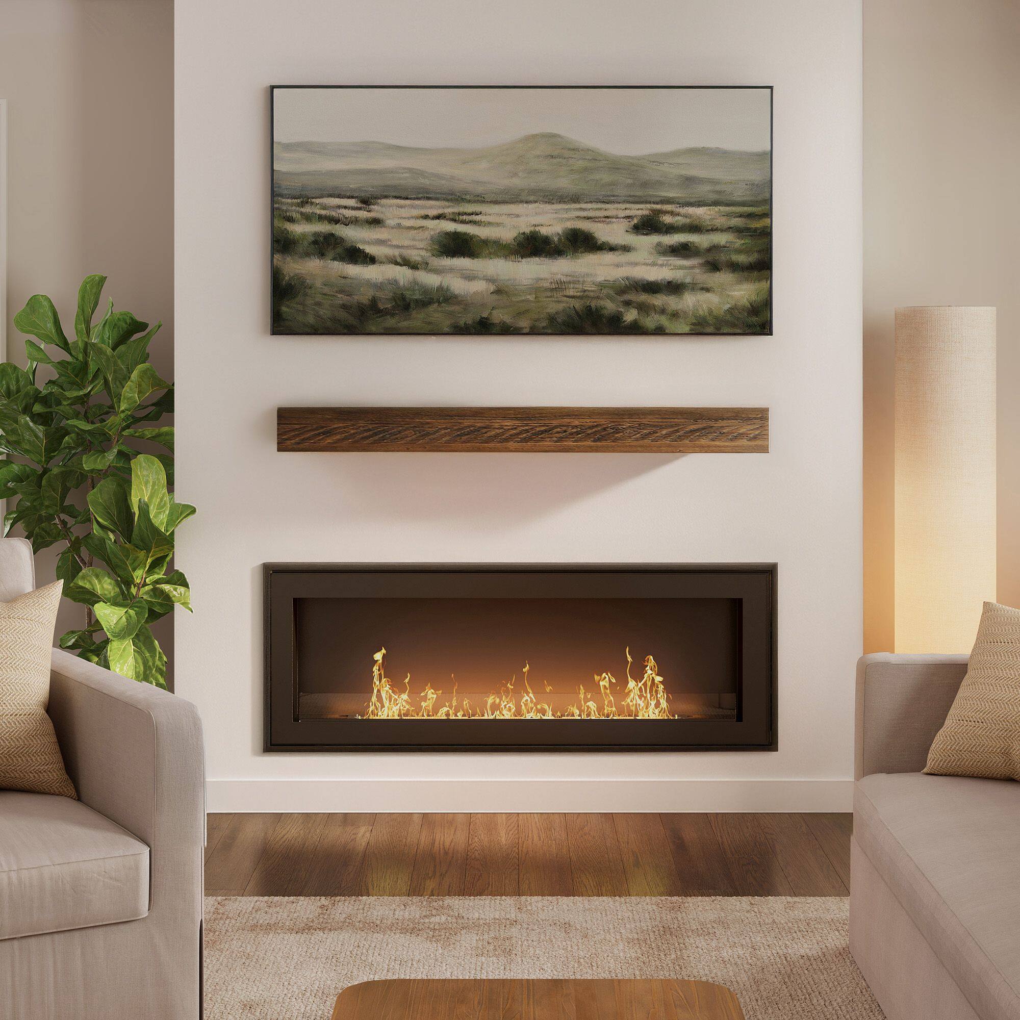 Alt View 1. Plank+Beam - Rustic Floating Shelf/Fire Beam (60in / 1524mm), Rustic Barnwood - Rustic Barnwood.