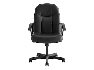 HON - SofThread Leather High-Back Executive Chair, Center-Tilt, Fixed Arms - Black