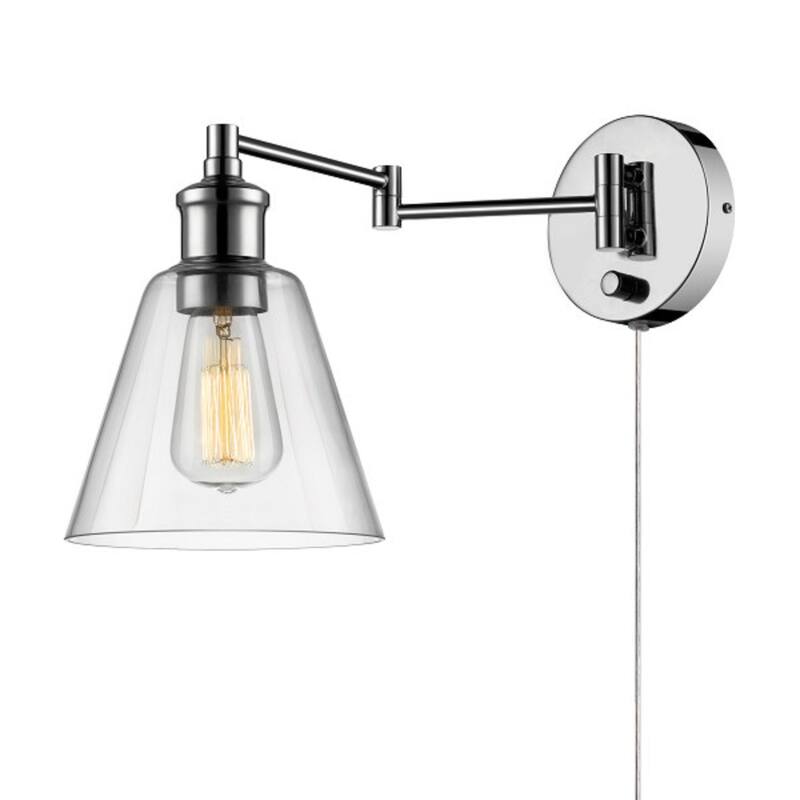 Angle. Globe Electric - Globe Electric Parker 1-Light Chrome Clear Industrial Vintage style Wall Sconce.