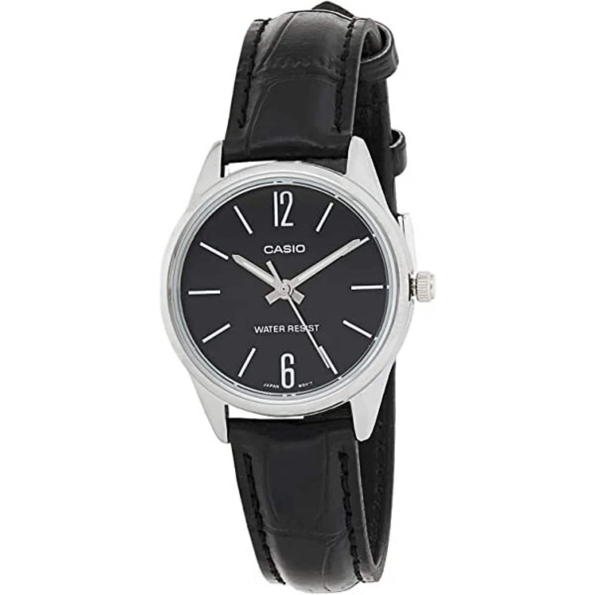 Casio - Women’s Dial Analog Watch with Leather Strap - LTP-V005L-1BUDF - Black
