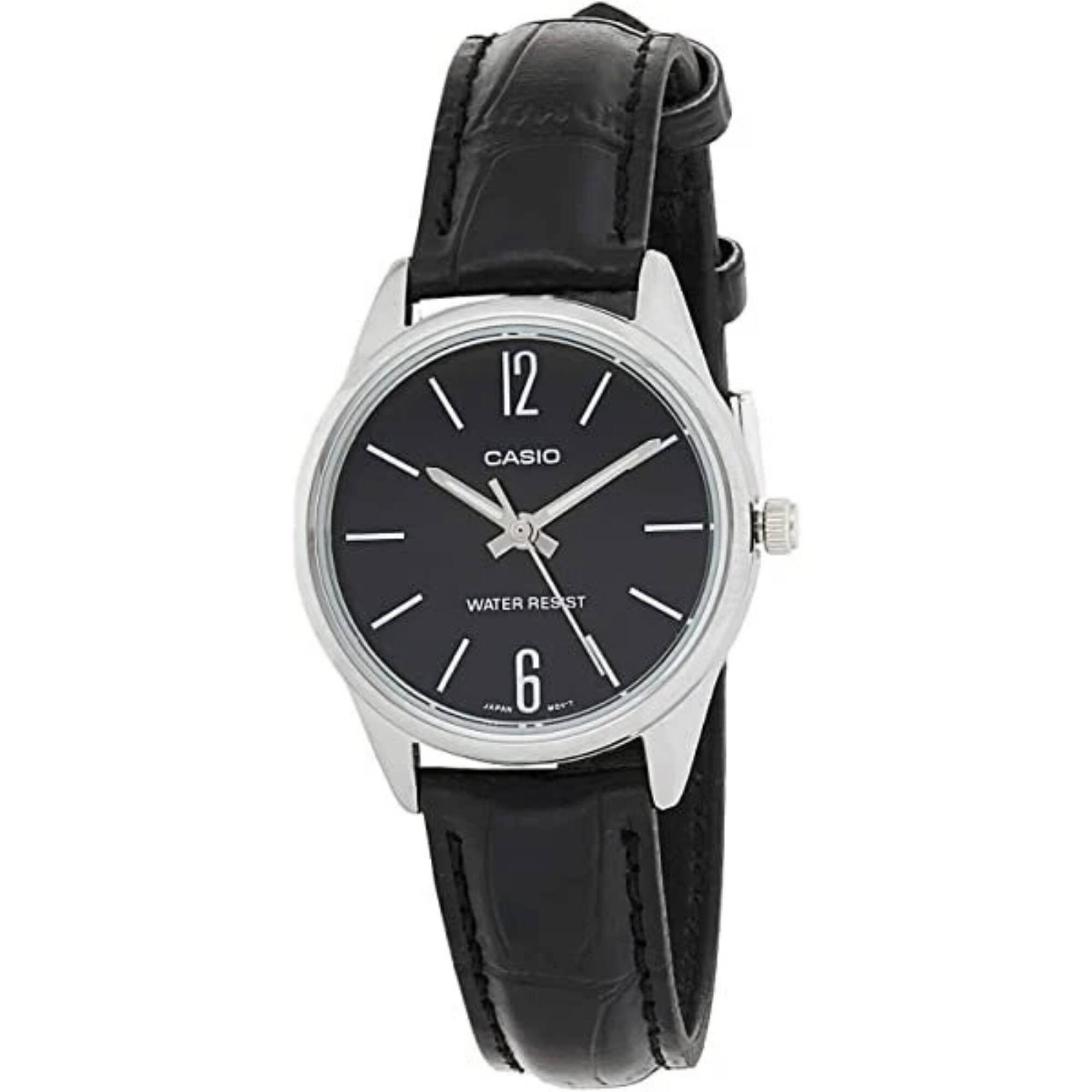 Casio - Women’s Dial Analog Watch with Leather Strap - LTP-V005L-1BUDF - Black
