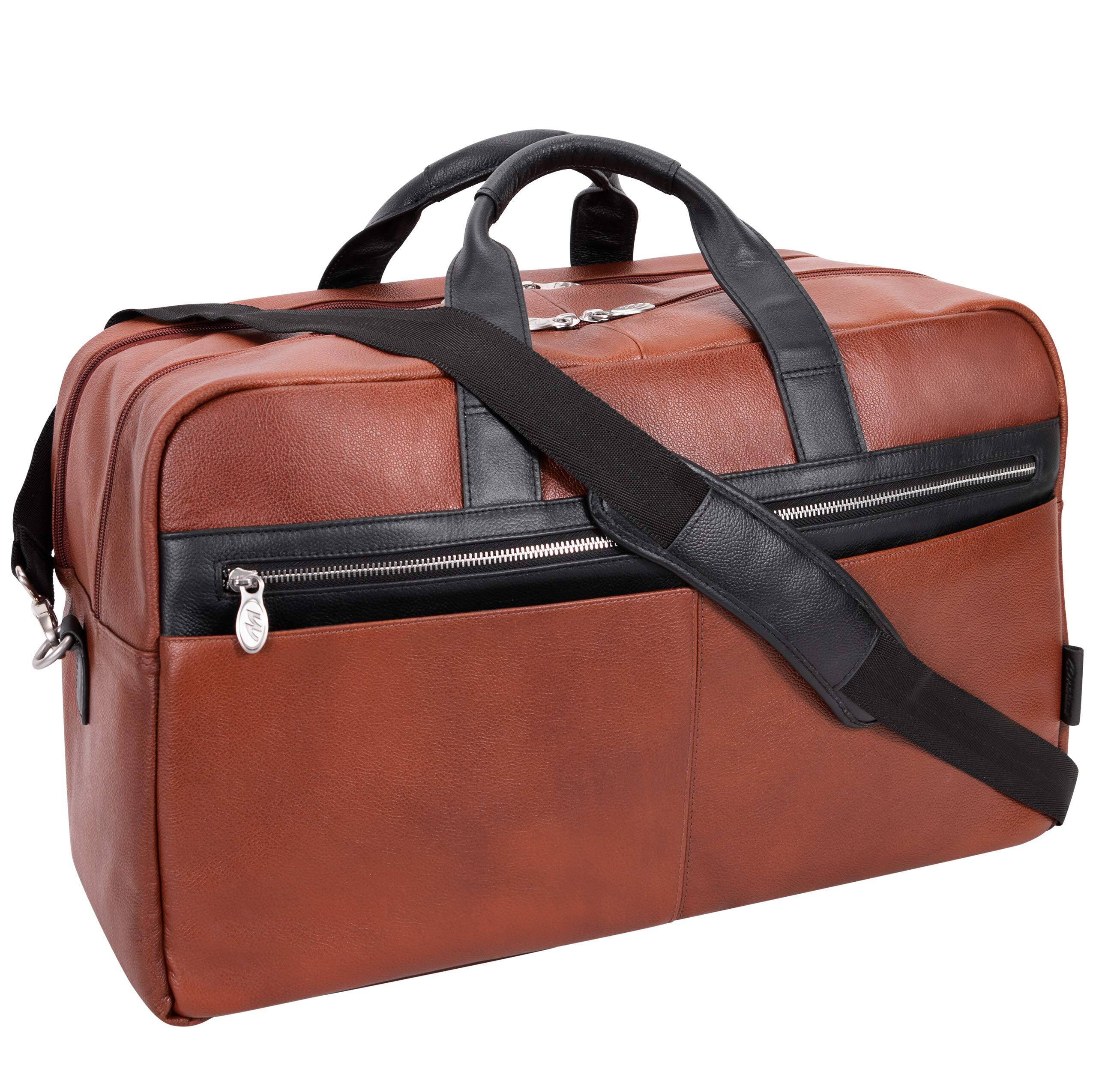 Alt View 4. McKlein - 21" Leather Duffel Bag Pebble Grain Calfskin Dual-Compartment Laptop Tablet Travel Weekender Overnight Crossbody - Brown.