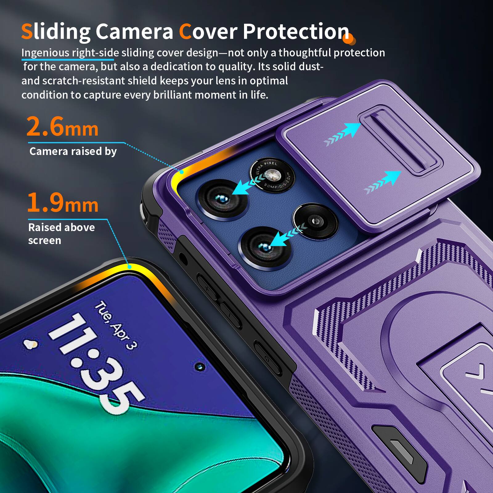 Sliding Camera Cover Protection

Ingenious right-side sliding cover design—not only a thoughtful protection for the camera, but also a dedication to quality. Its solid dust- and scratch-resistant shield keeps your lens in optimal condition to capture every brilliant moment in life.

2.6mm
Camera raised by VISEL

1.9mm
Raised above screen

Tue, Apr 3 11:35