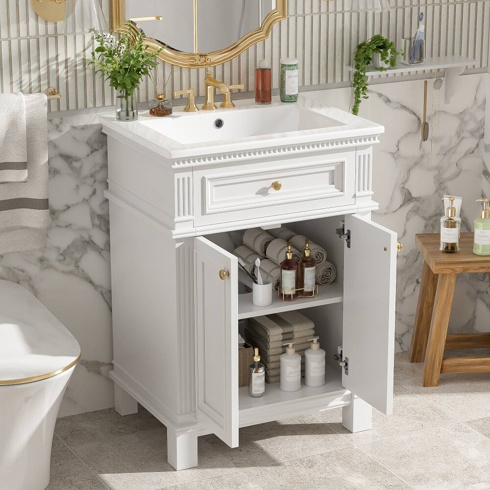 Angle. Loheer - Loheer 24 inch bathroom vanity with sink White Vintage Cabinet - White.