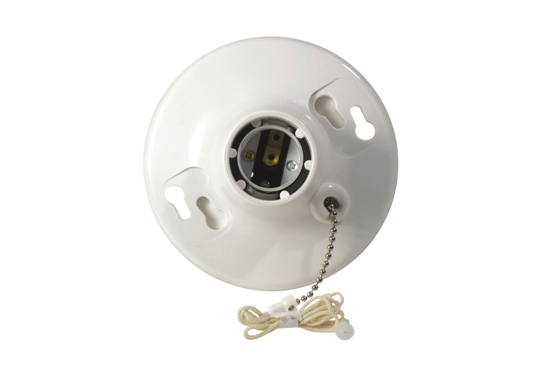 Front. Leviton - 1-Piece Top-Wired Lamp Holder with Pull Chain, 660W, Medium Screw-In Base - White.