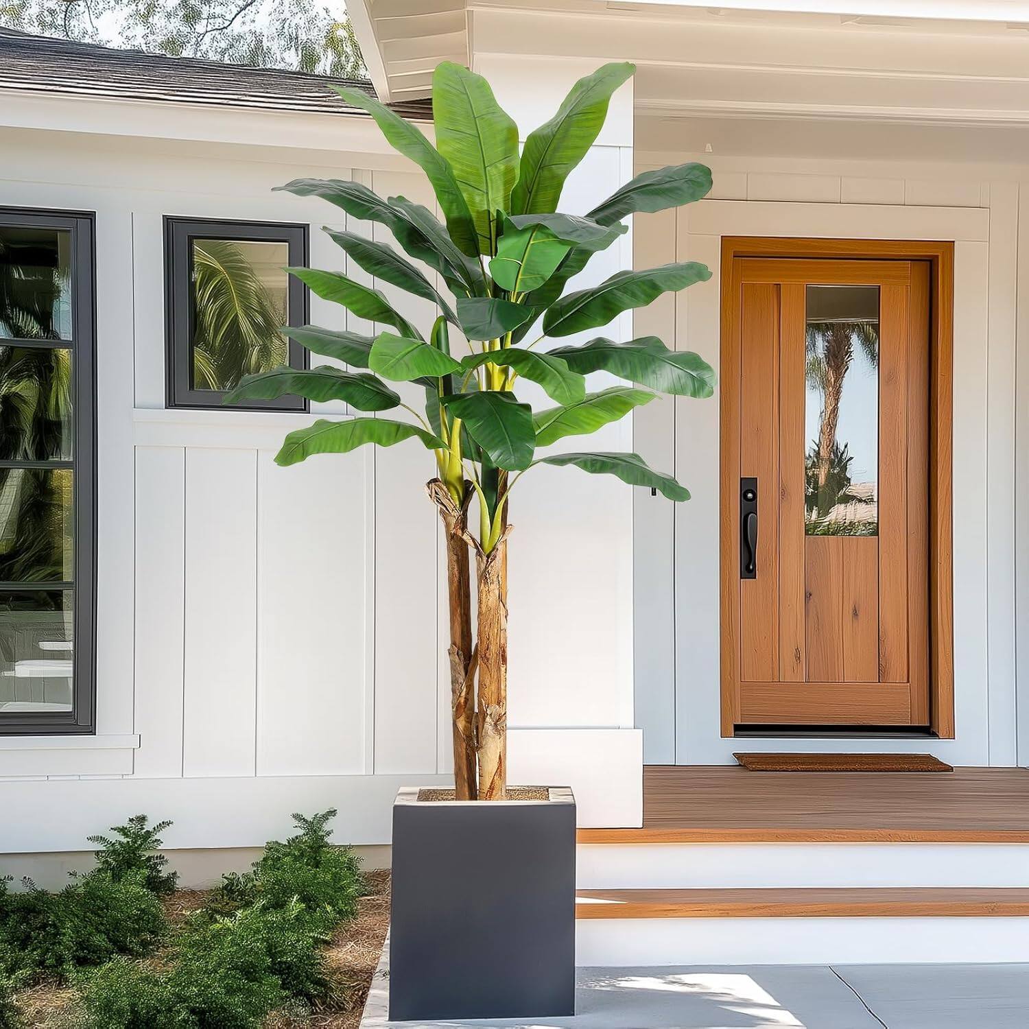 Alt View 5. Acekool - Artificial Banana Tree ,Large Artificial Tree Faux Plants for Home Office Outdoor Decor - Green.