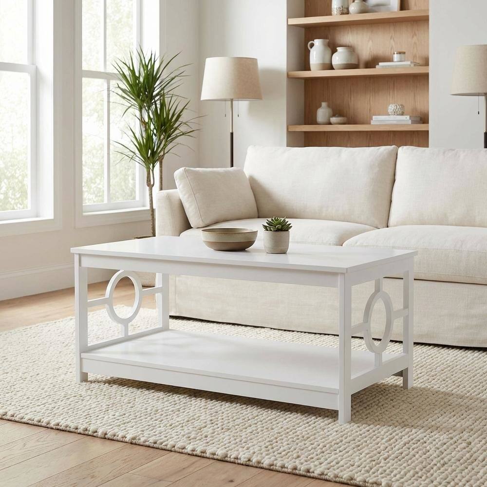 Back. FurniFact - White Ring Coffee Table with Particle Board and MDF Frame - White.