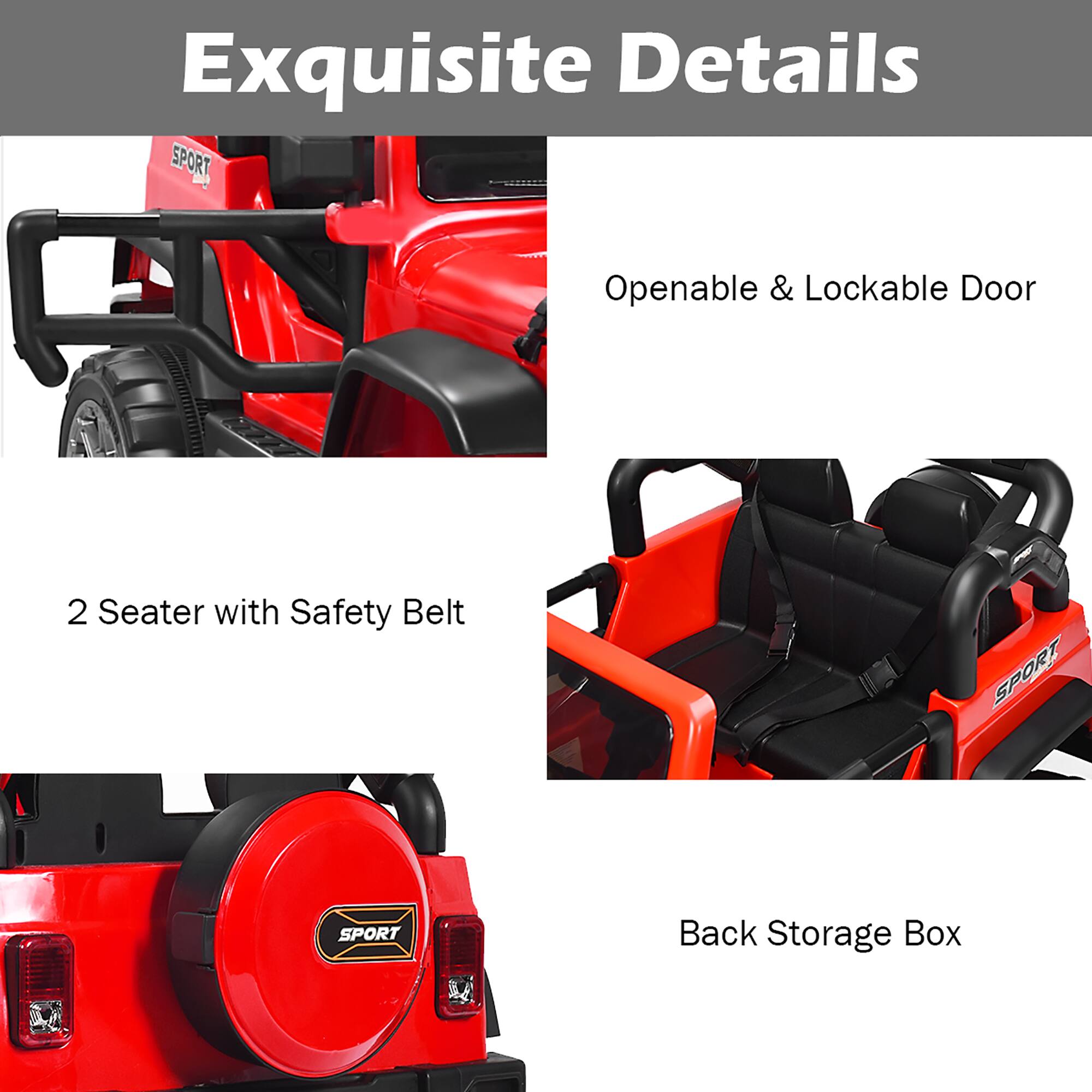 Exquisite Details

Openable & Lockable Door
2 Seater with Safety Belt
Back Storage Box