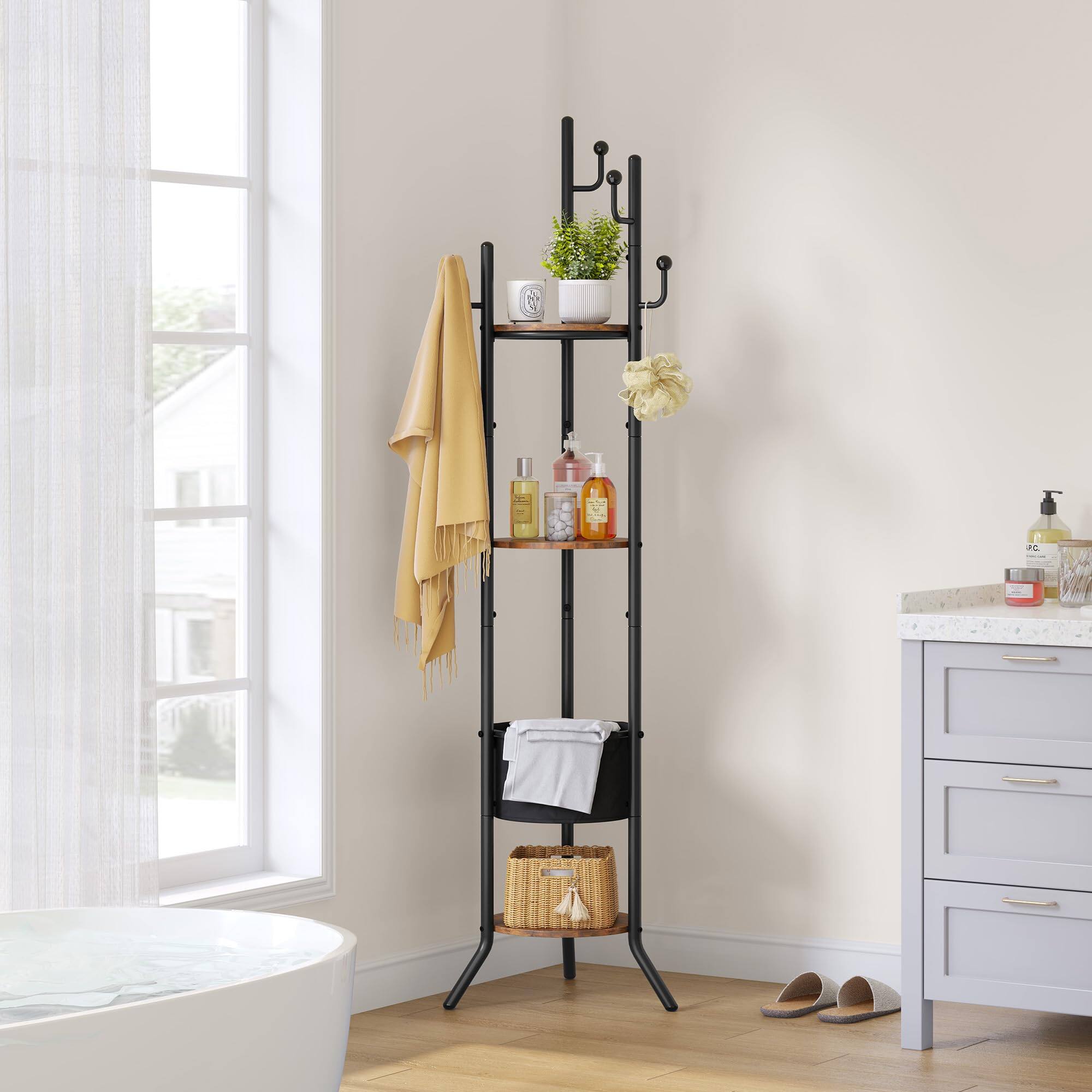 Alt View 5. Hirose Alice - Hoctieon Coat Rack Freestanding Round Coat Rack with - Brown and Black.