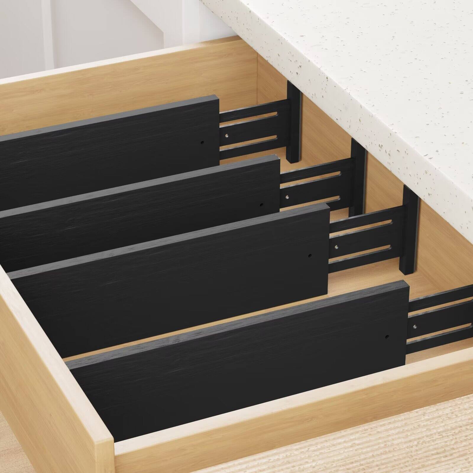 Alt View 2. Tooloton - Expandable Drawer Dividers 4-Pack, Adjustable 17-22 Inch, 4.65" High Organizer for Clothing and Dressers, Black - Black.