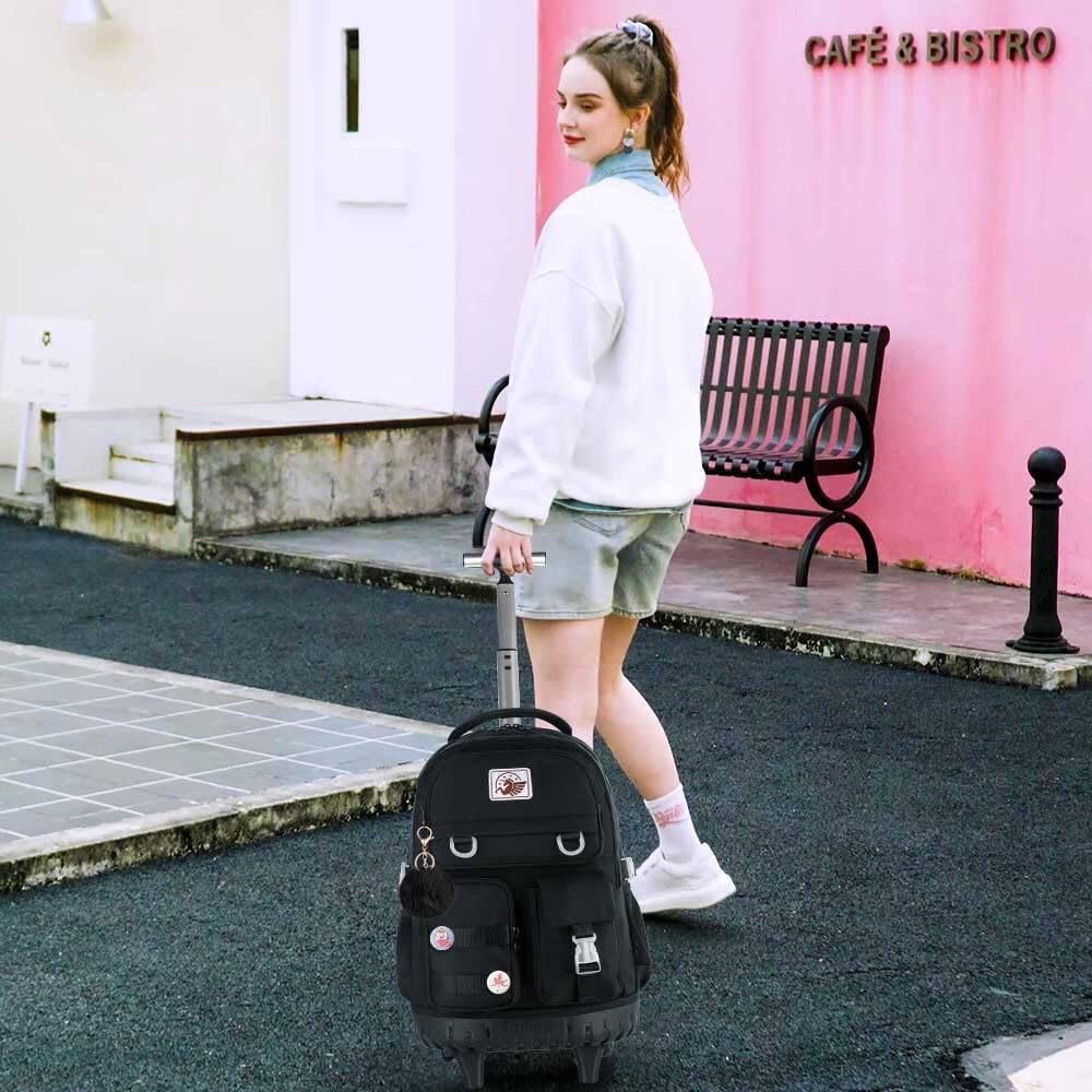 Alt View 2. Live At Space - Rolling Backpack For Women  21 Inch Roller Wheels School Bookbag Wheeled Suitcase Backpacks With Lunch Bag Teen - Black - Red.