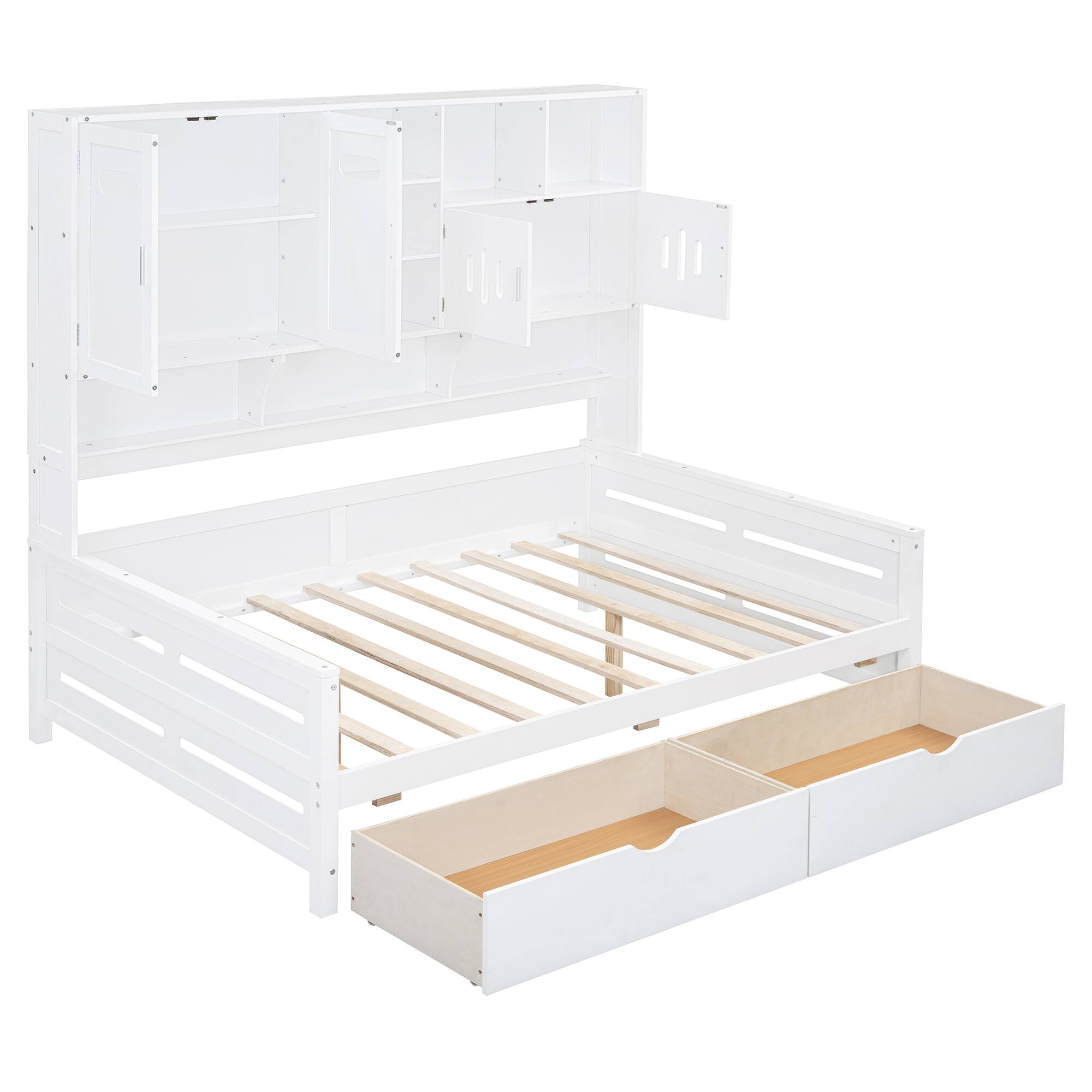 Alt View 8. Tiramisubest - Full Size Wooden Daybed With 2 Drawers, and All-in-One Cabinet and Shelf, White - White.