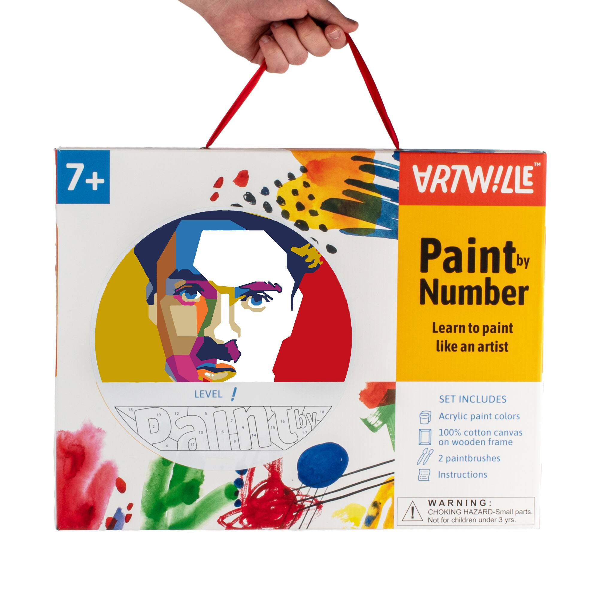 7+ + TM ABIMiTE Paint by Number Learn to paint like an artist LEVEL ! Daint SET INCLUDES Acrylic paint colors 100% cotton canvas on wooden frame 2 paintbrushes Instructions WARNING: CHOKING HAZARD-Small parts. Not for children under 3 yrs.