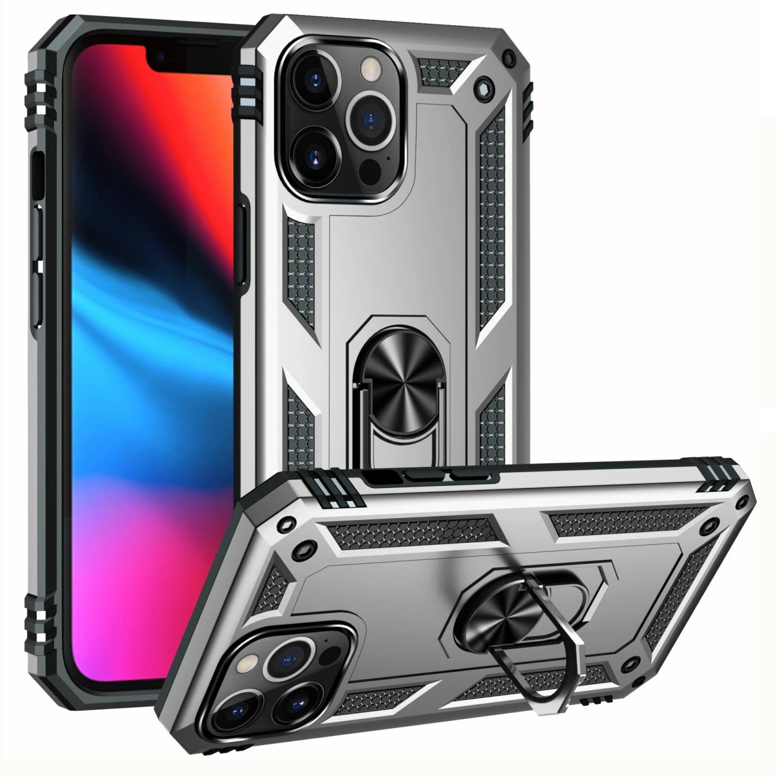 Kitcheniva - Dual Layer Shockproof Armor With Ring Holder For iPhone 11 Case And Tempered Glass - Silver price history on PriceWatchPro