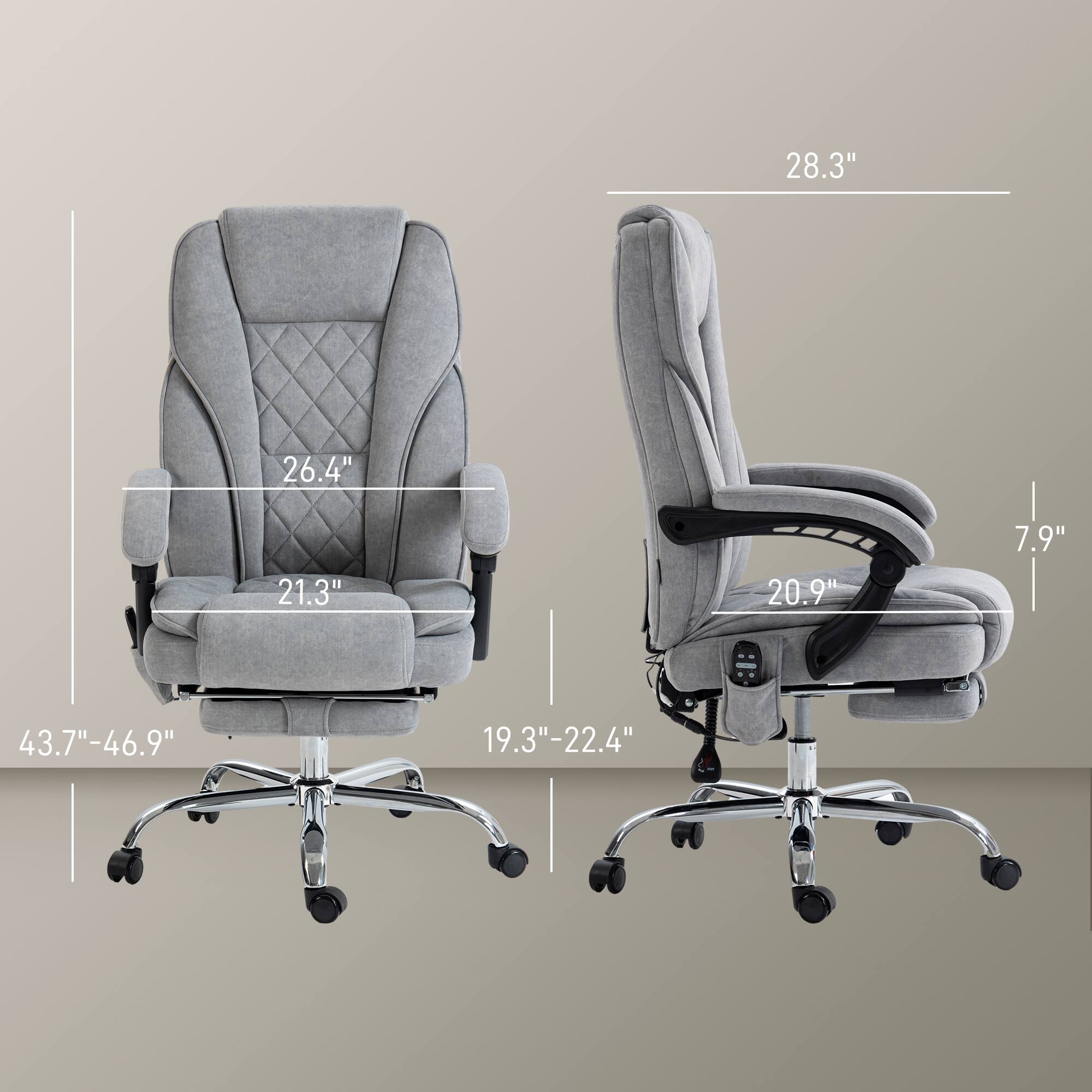 Height: 28.3", Width: 26.4", Depth: 21.3", Armrest height: 20.9", Backrest height: 7.9", Seat width: 43.7"-46.9", Seat depth: 19.3"-22.4"