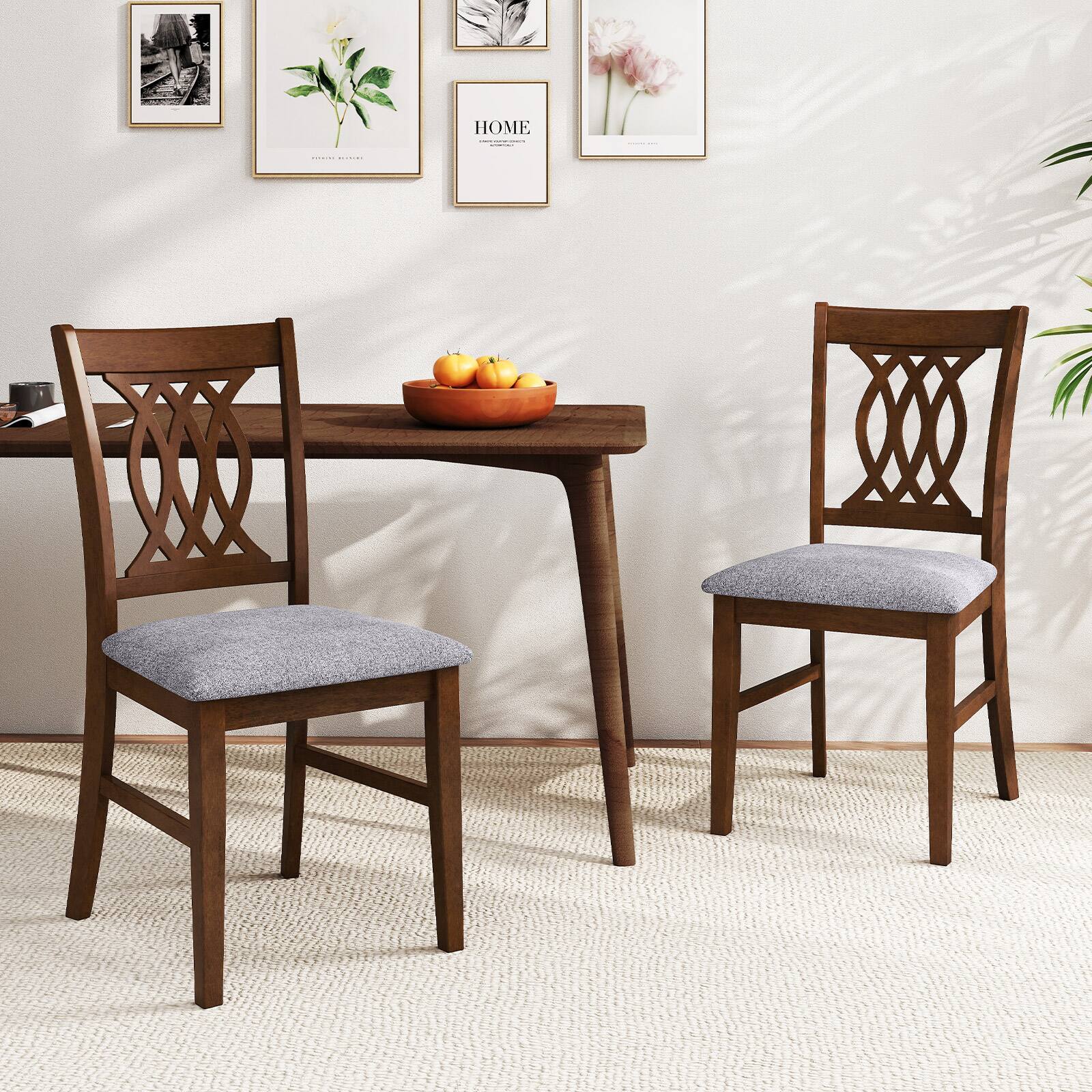 Alt View 8. Gymax - Gymax Dining Chairs Set of 4 w/Padded Seat Hollowed Backrest & Rubber Wood Frame - Brown.