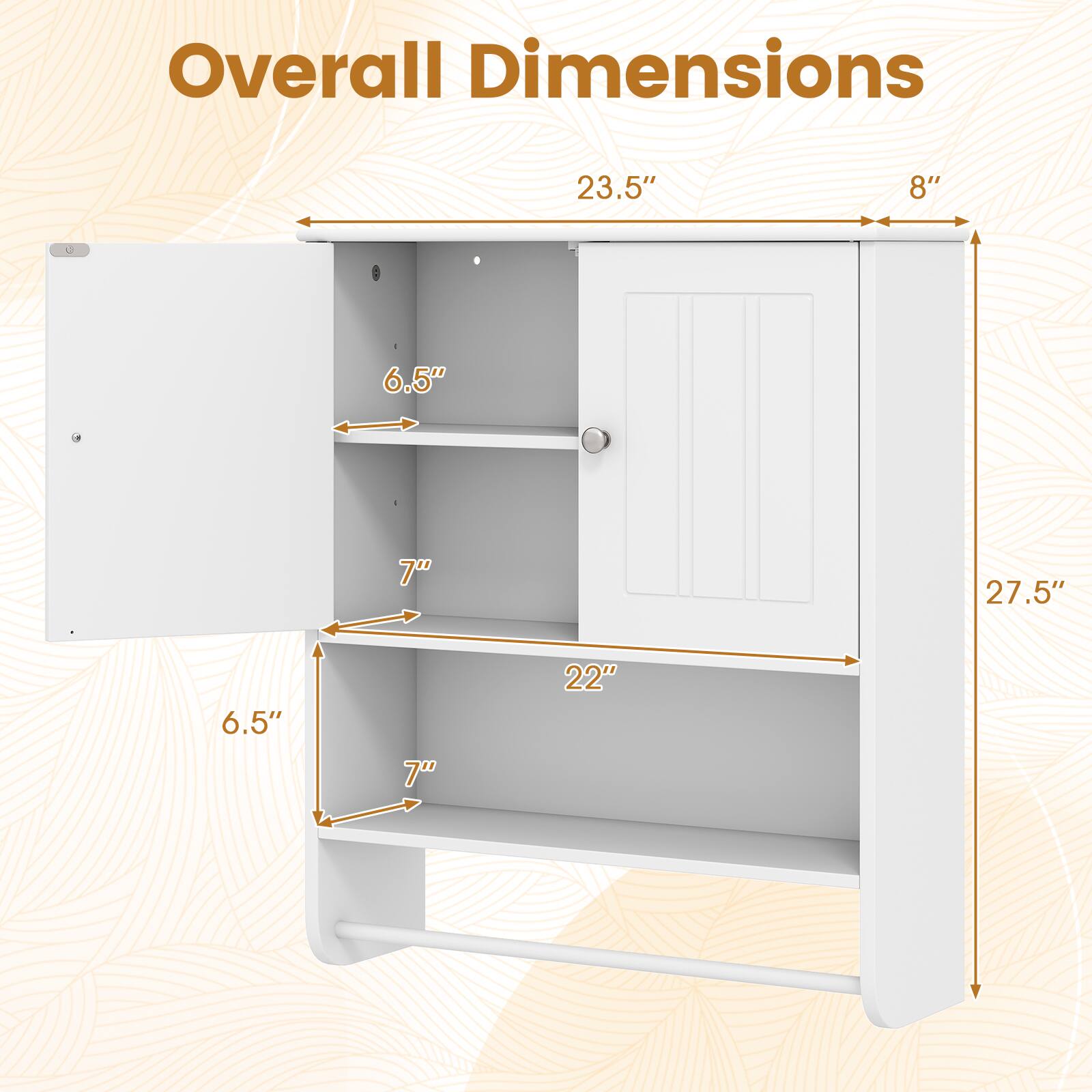 Overall Dimensions: 23.5" x 8" x 6.5" x 7" x 27.5" x 6.5" x 7" x 22"
