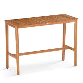 Costway - 54" x 22" Acacia Wood Counter Height Table with Slatted Tabletop Footrest Crossbar - Natural