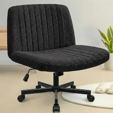 Front. Neo Chair - Criss Cross Chair with Wheels, Teddy Fabric Armless Office Chair, Ergonomic Wide Seat Computer Desk Chair - Teddy Fabric-Black.
