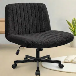 Neo Chair - Criss Cross Chair with Wheels, Teddy Fabric Armless Office Chair, Ergonomic Wide Seat Computer Desk Chair - Teddy Fabric-Black