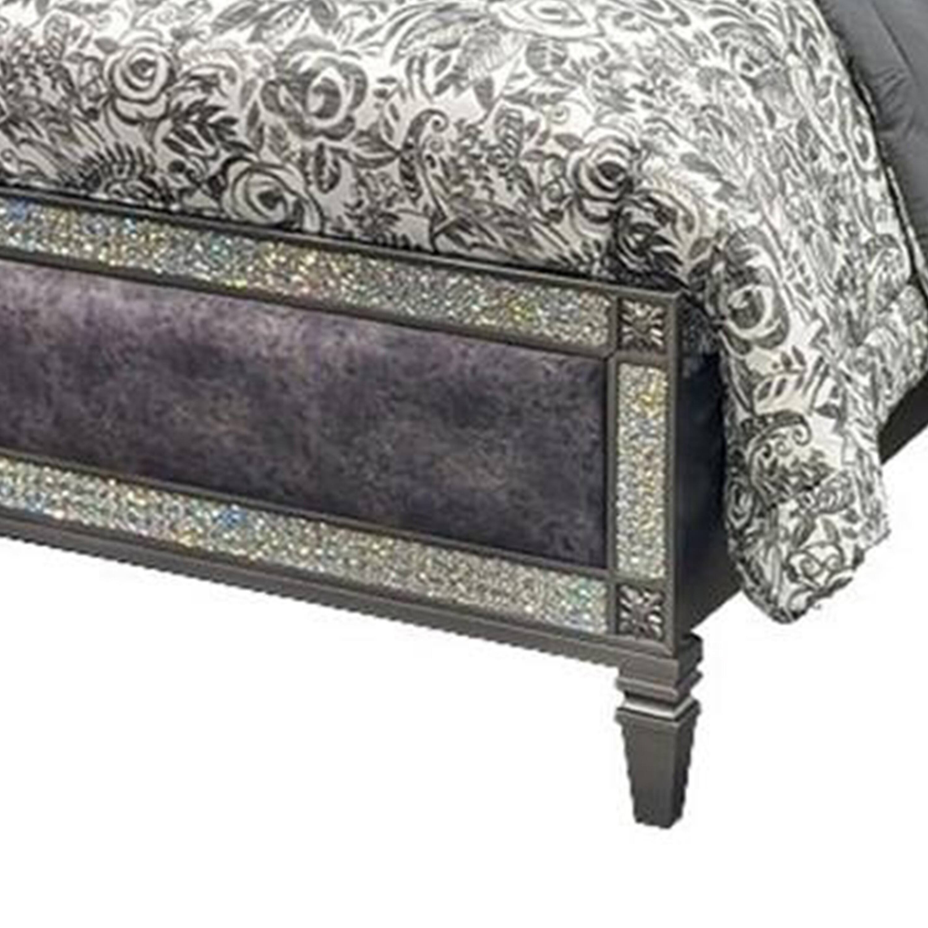 Alt View 3. Manhattan Lane - Laine Queen Bed, Glam Crystal Acrylic Trim, Gray Fabric Upholstered - Gray.