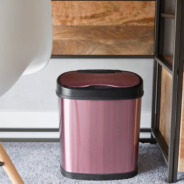 Back. Nine Stars - Oval Motion Sensor Trash Can 3.2 Gallon.
