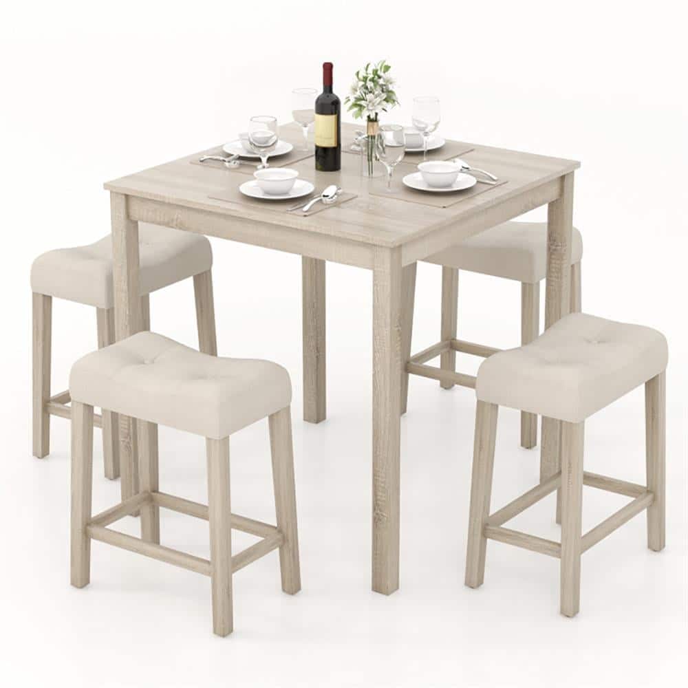 Kadyn - Dining Table SetDining Table Chairs Set5 Pieces Bar Table Set with Square Table and 4 Padded Stools - Gray