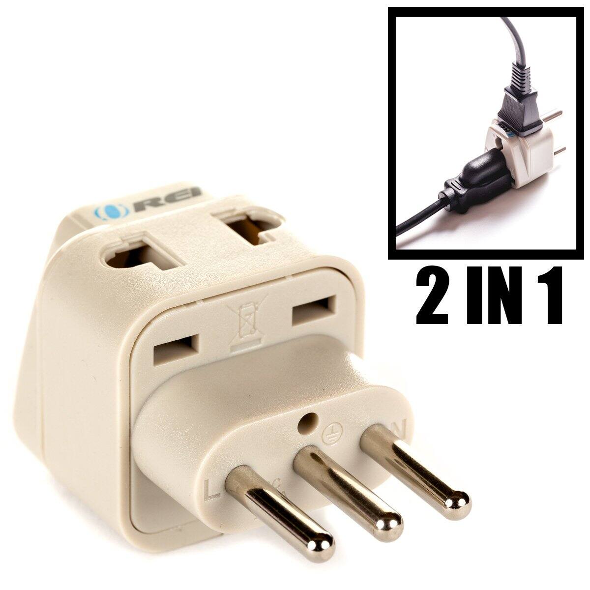 Alt View 3. Orei - OREI Grounded Universal 2-in-1 Plug Adapter – Type L for Italy, Uruguay & More - Beige.