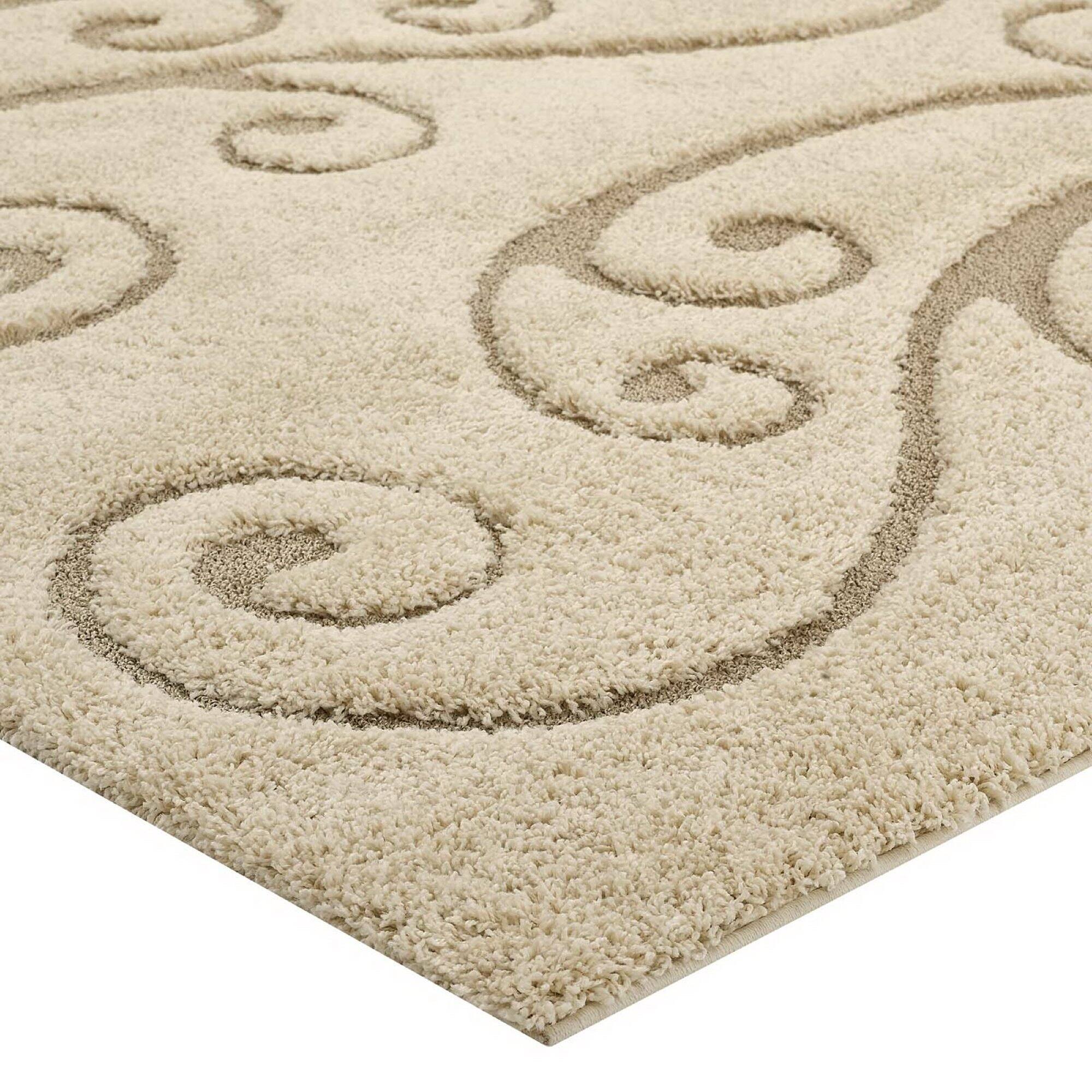 Alt View 2. Modway - Jubilant Sprout Scrolling Vine Shag Area Rug - Creame and Beige.