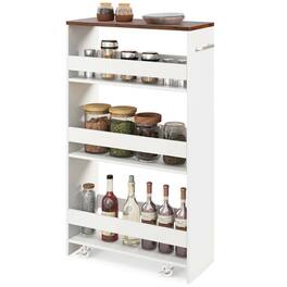 Costway - 4-Tier Rolling Storage Cart 8" Slim Kitchen Cart on Wheels with Open Shelves - Brown