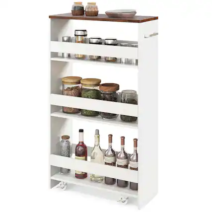 Front. Costway - Costway 4-Tier Rolling Storage Cart 8" Slim Kitchen Cart on Wheels with Open Shelves - Brown.