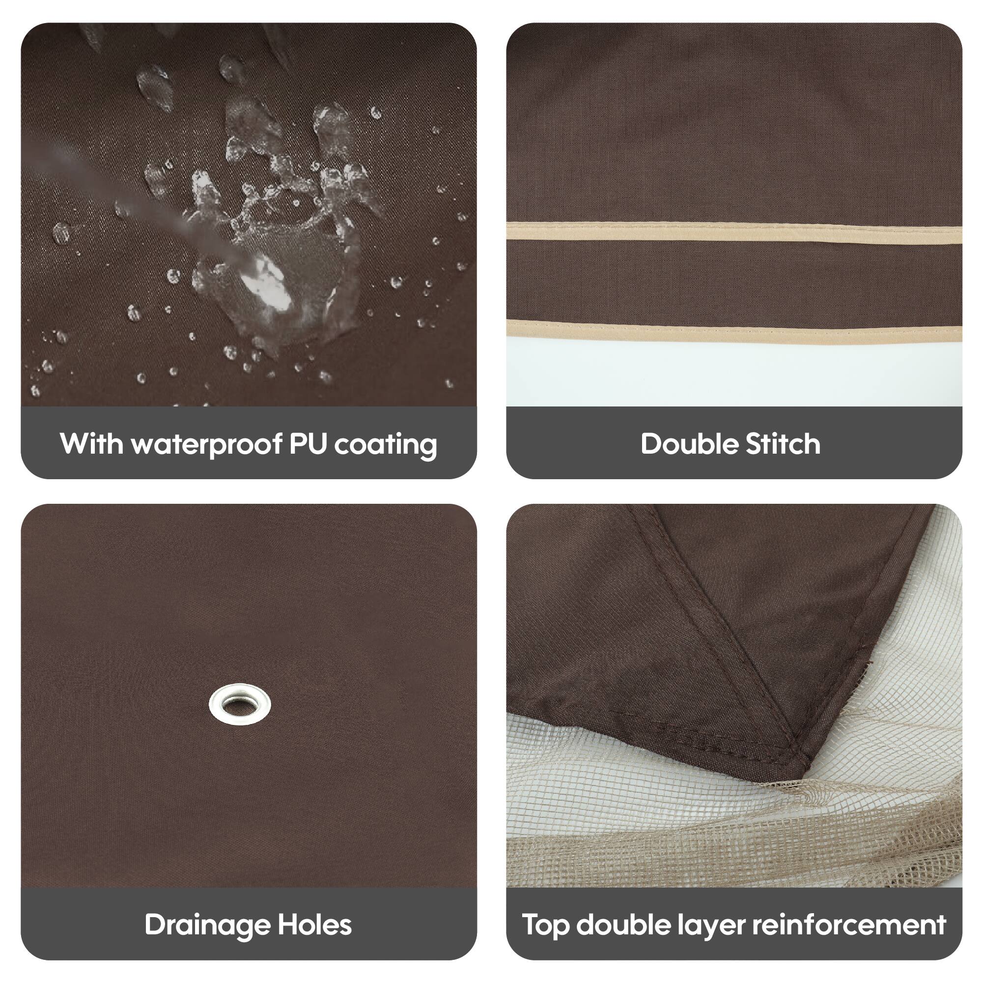 - With waterproof PU coating
- Double Stitch
- Drainage Holes
- Top double layer reinforcement